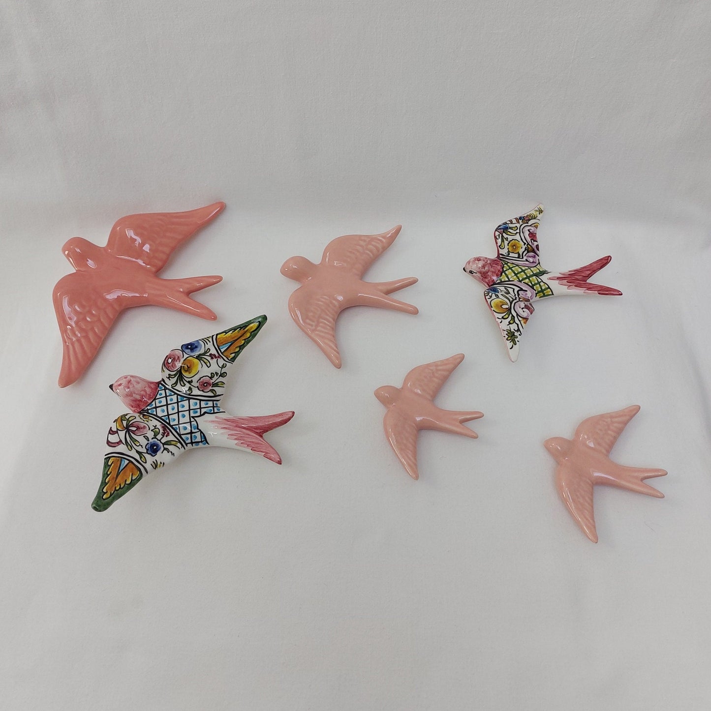 Hand Painted Ceramic Swallow Wall Decor, Portuguese Birds, Set of 6