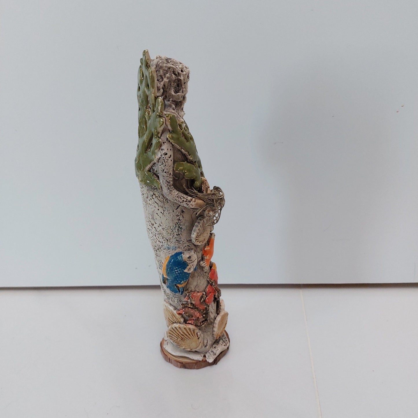Handmade Clay Undersea Figurine: Ocean Sculpture Relief