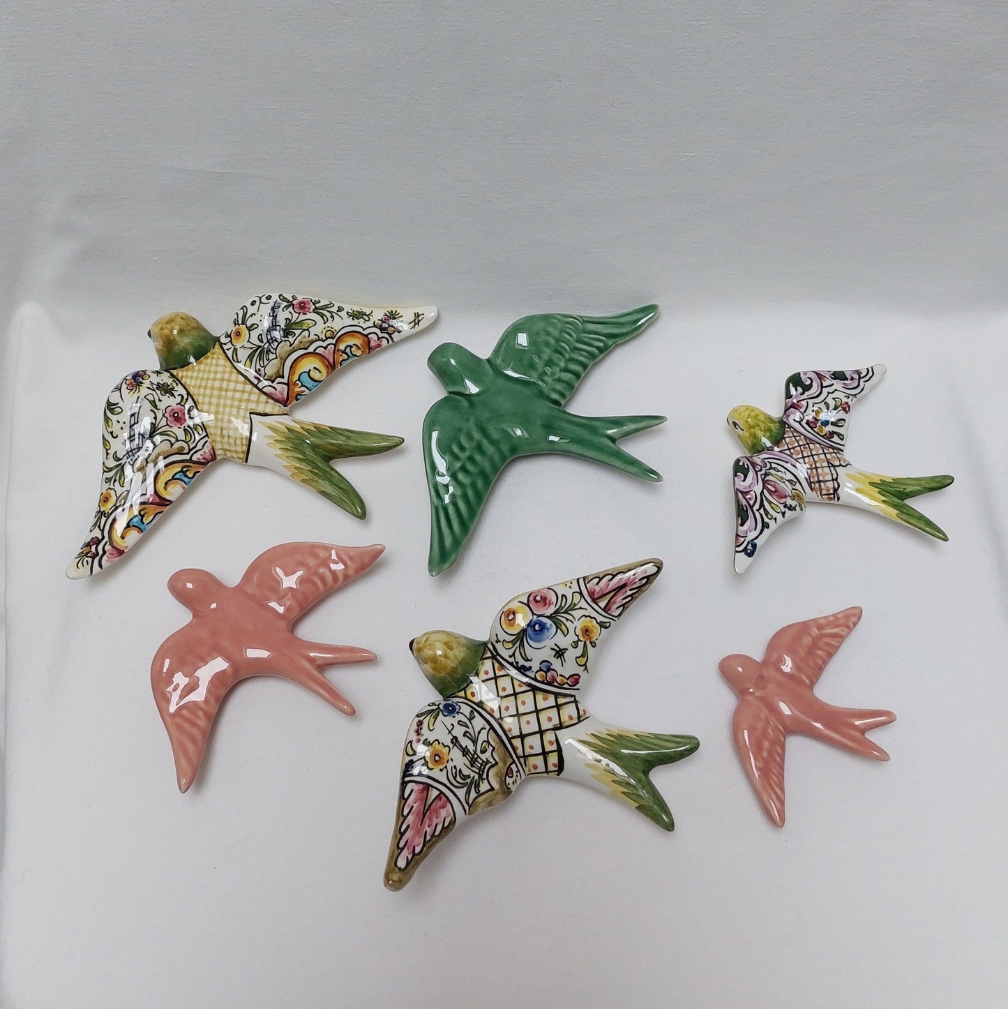 6 Set Hand Painted Ceramic Swallows, Portuguese Wall Decor