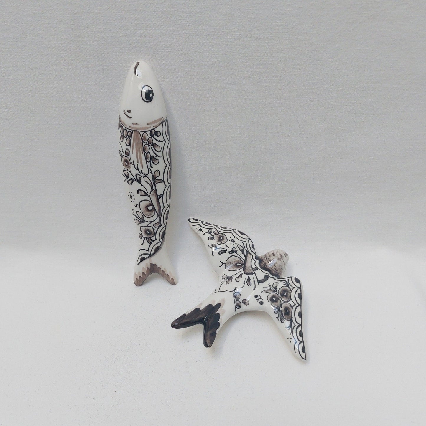 Ceramic swallow, Portuguese ceramic swallow, Portuguese Sardines, Ceramic Wall Decor , Hand painted ceramic swallows sardines.