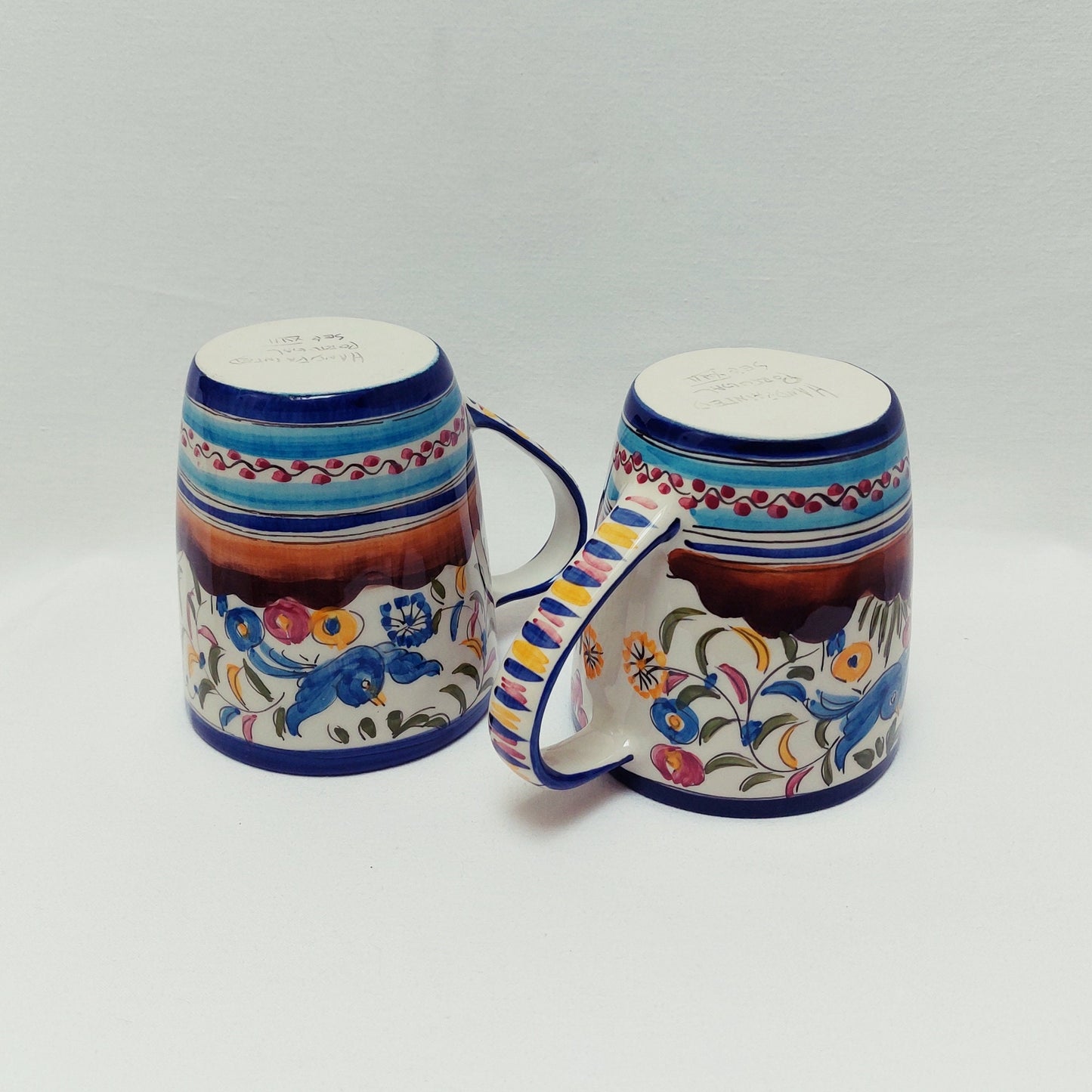 Hand Painted Ceramic Mugs, Portuguese Barcelos Rooster, Set of 2