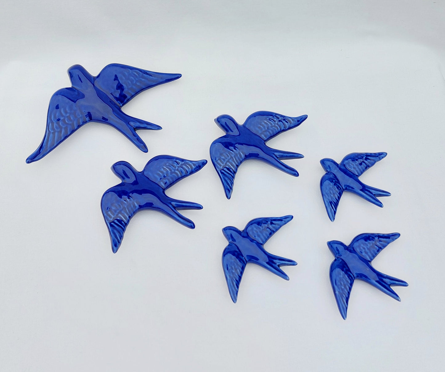 Cobalt Blue Ceramic Swallow Wall Decor, Portuguese Art, Set of 6