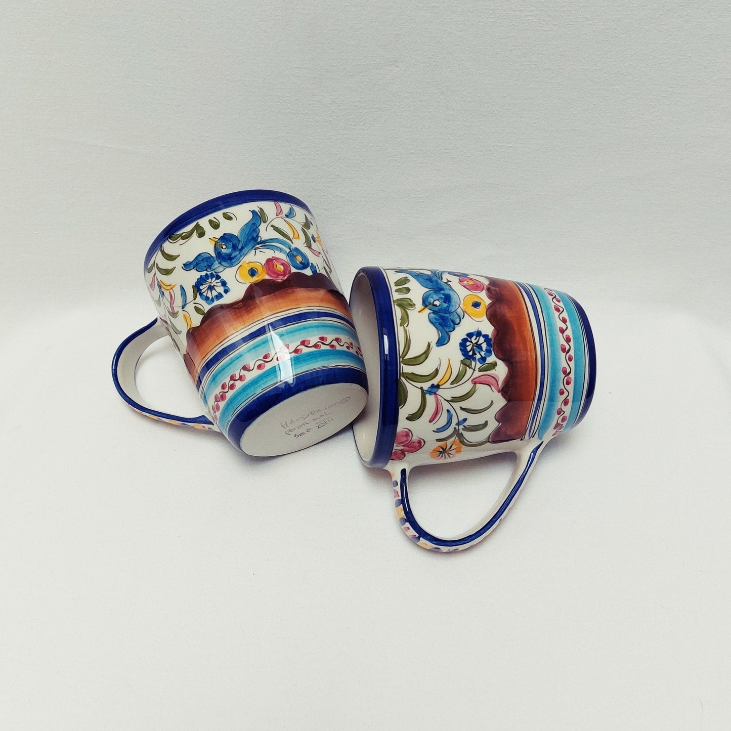 Set for 2 Ceramic Mugs Hand Painted, Portuguese Ceramic mugs for teas, Mugs for hot drinks, Hand-painted Portuguese ceramic Mugs.