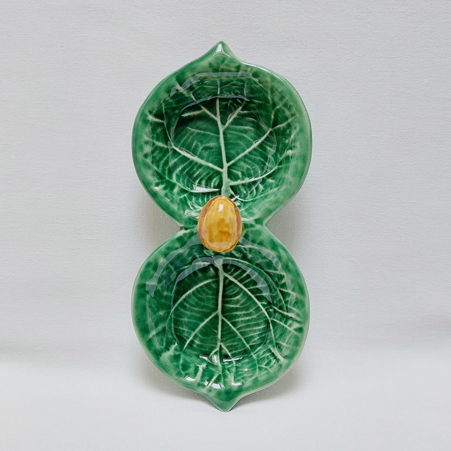 Hand Painted Ceramic Cabbage Leaf Appetizer Plate, Portuguese Design