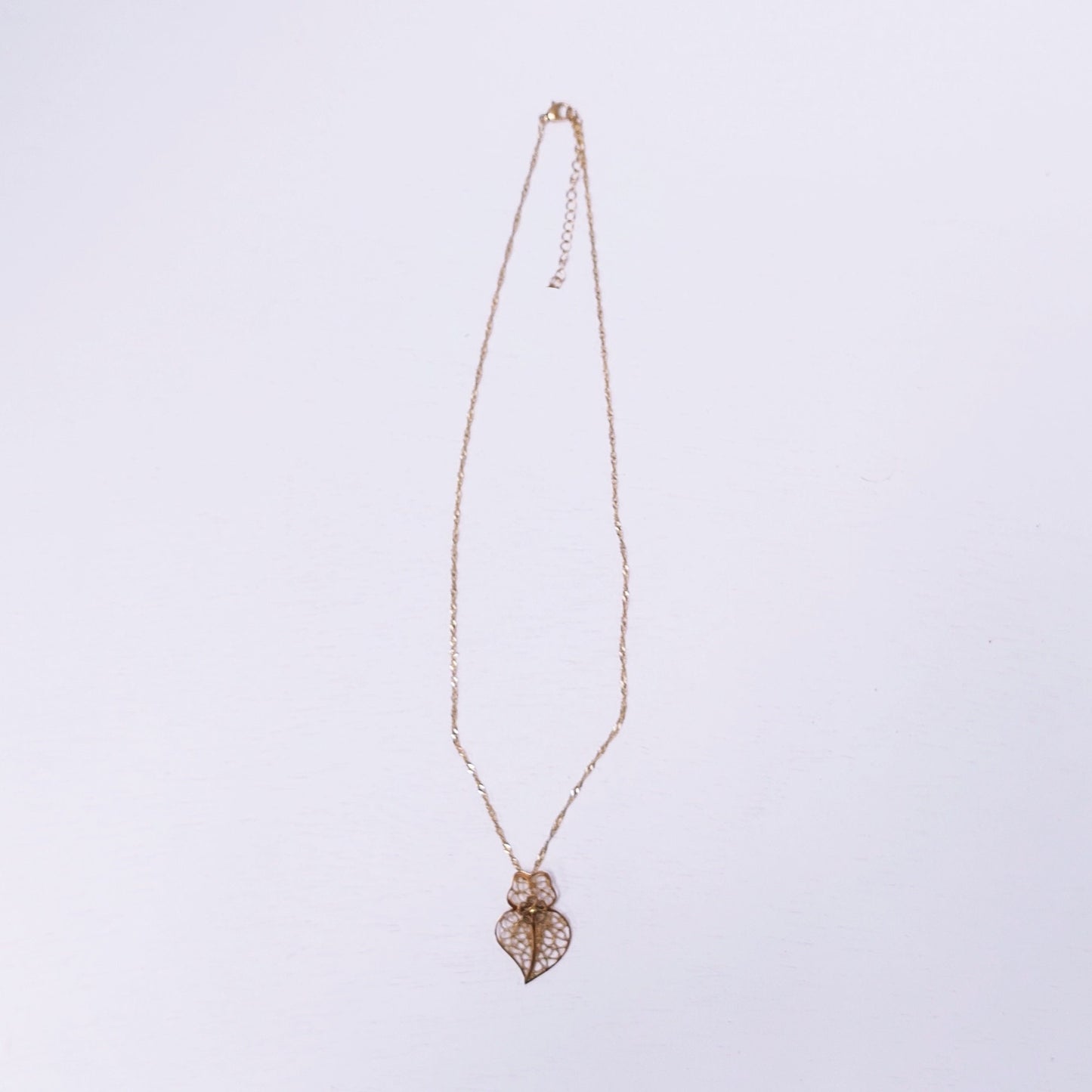 Gold Plated Portuguese Filigree Heart Necklace, Stainless Steel