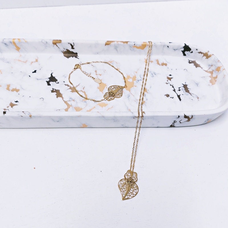 Gold Plated Filigree Heart Jewelry Set: Portuguese Design