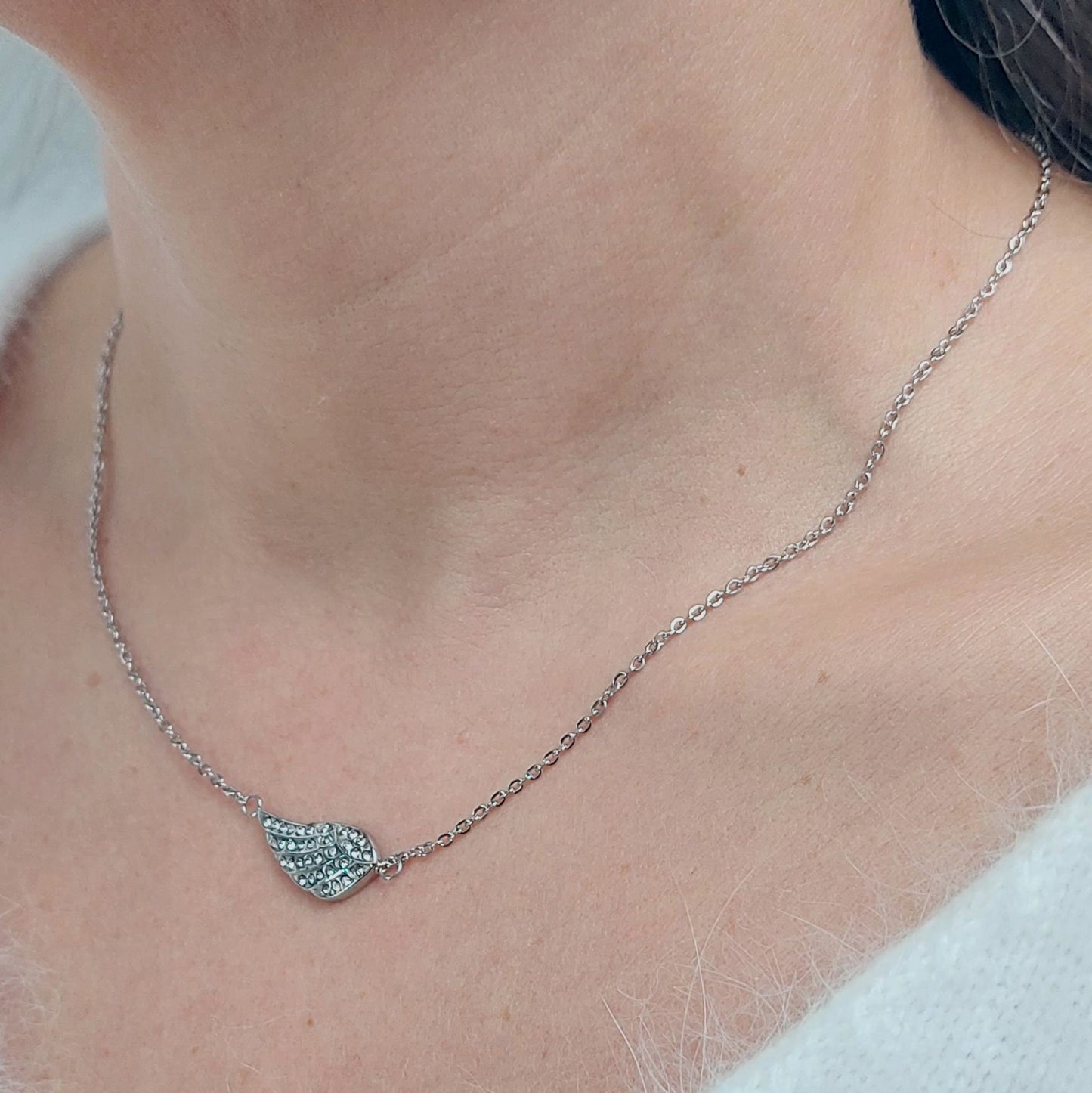Handmade Filigree Wing Jewelry Set: Silver Steel Necklace & Earrings