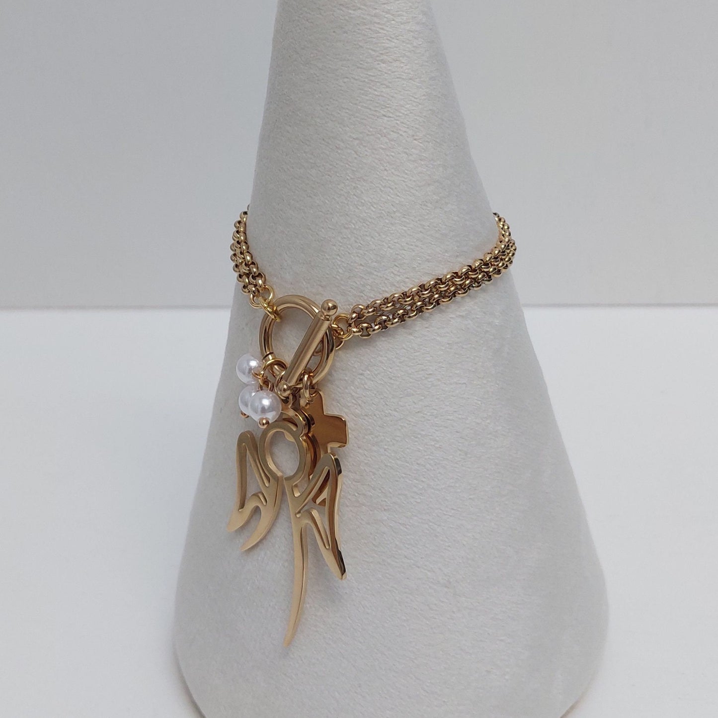 Gold Plated Filigree Jewelry Set: Angel & Cross Pendants
