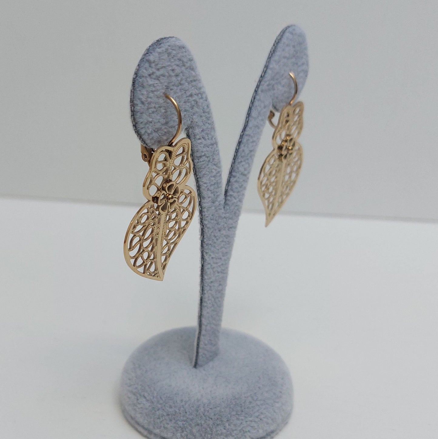 Handmade Gold Stainless Steel Filigree Heart Earrings