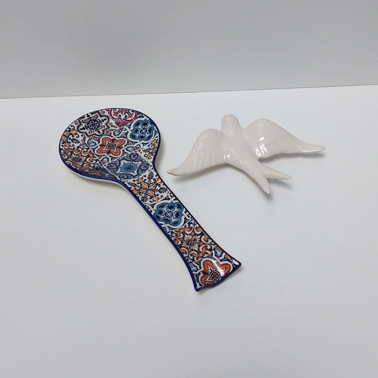 Ceramic Tile Spoon Rest|Portuguese Gifts| Traditional portuguese ceramic souvenirs| Hand painted Swallow| Traditional ceramic for kitchen|