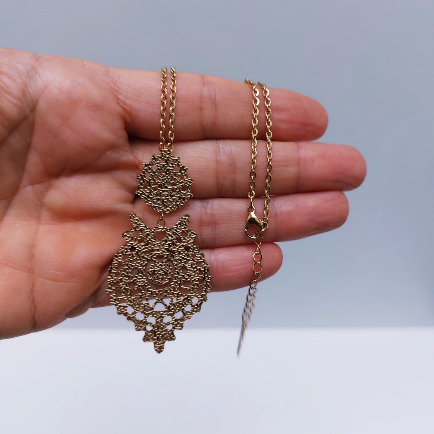 Portuguese filigree gold plated steel necklace| Stainless steel heart necklace| Mother's Day gift| Valentine's Day gifts| Gifts for her