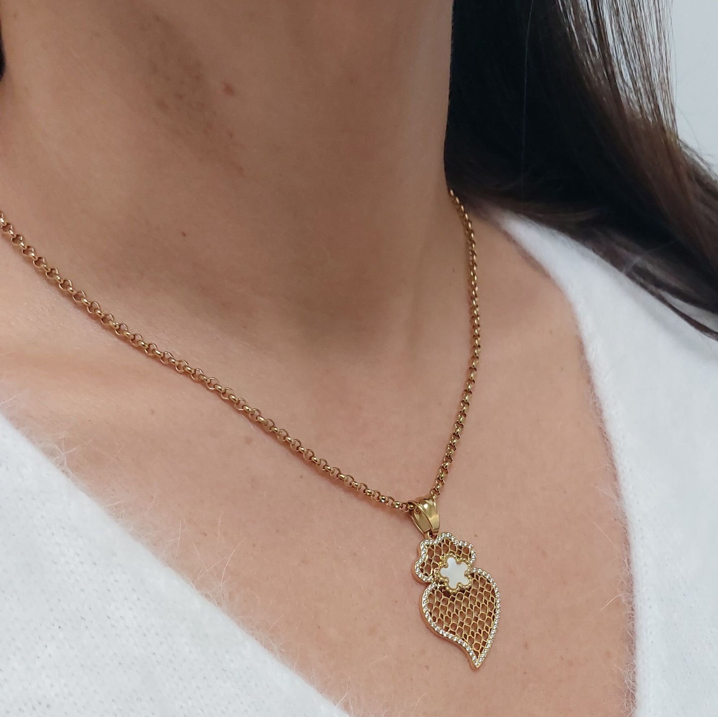 Gold Plated Filigree Heart Necklace, Stainless Steel Viana Design
