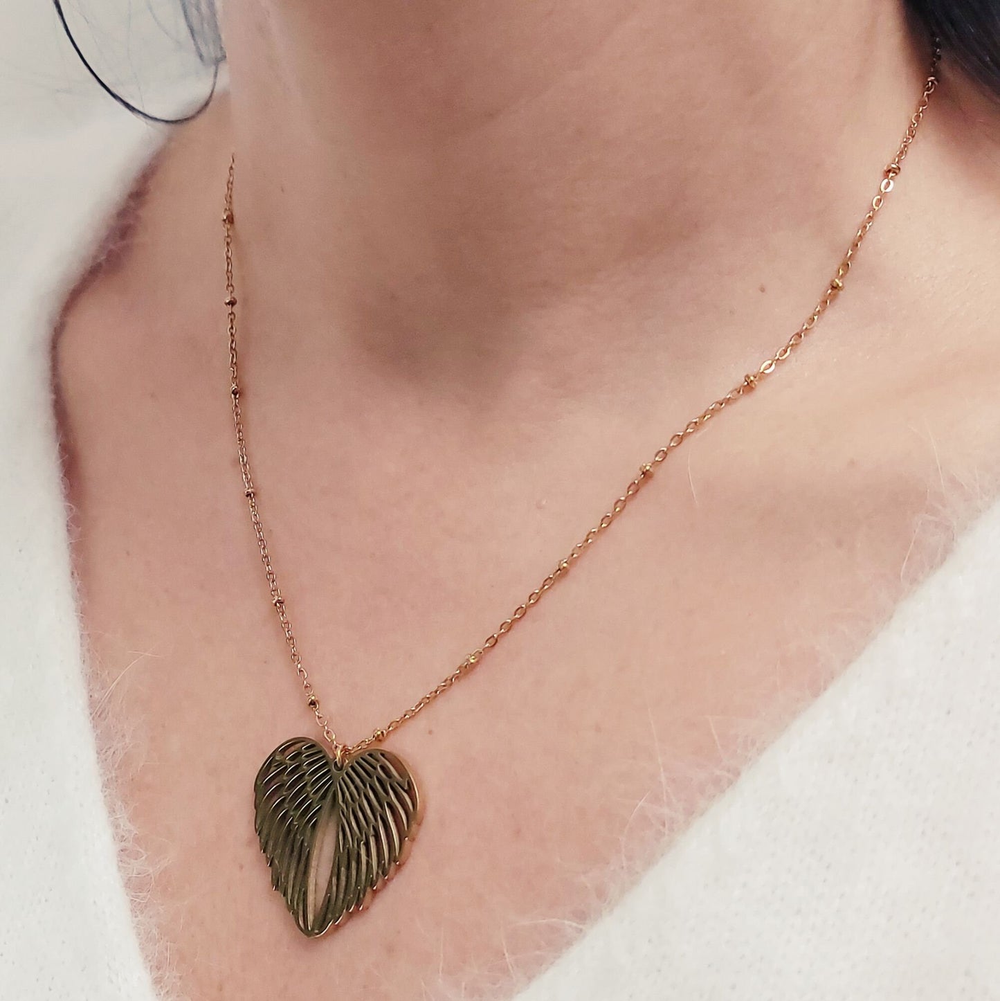 Gold Plated Angel Wing Heart Necklace, Portuguese Filigree