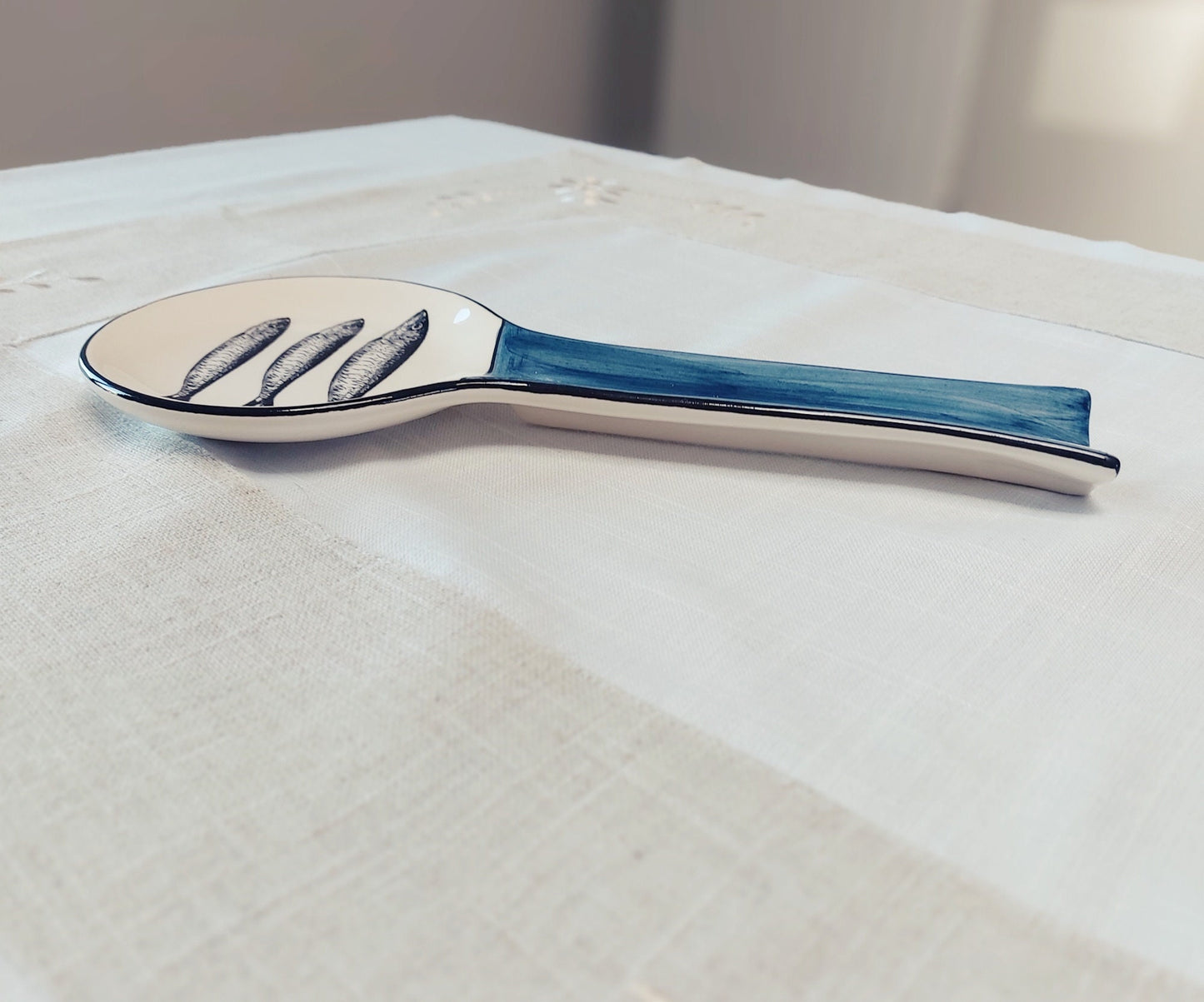 Handmade Ceramic Spoon Rest, Portuguese Sardines Design