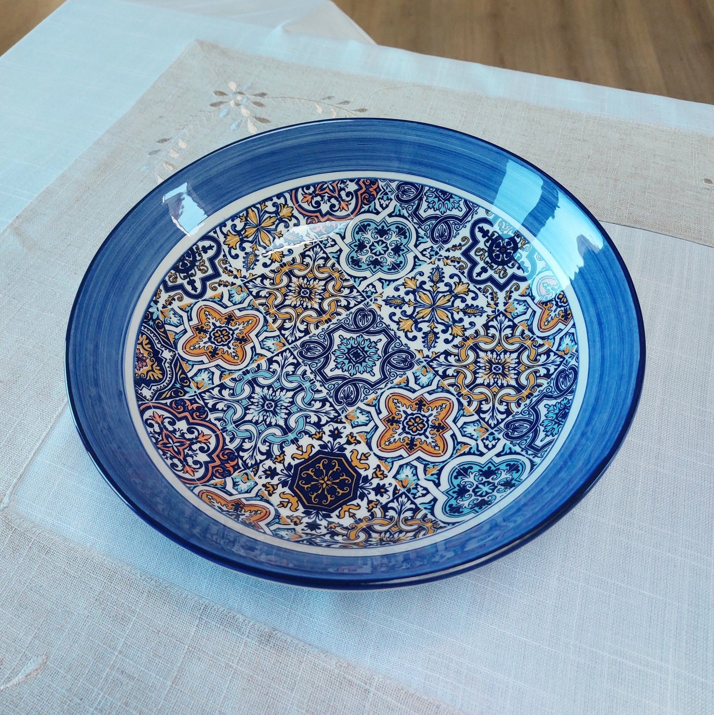 Hand Painted Ceramic Salad Bowl, Portuguese Tile Design