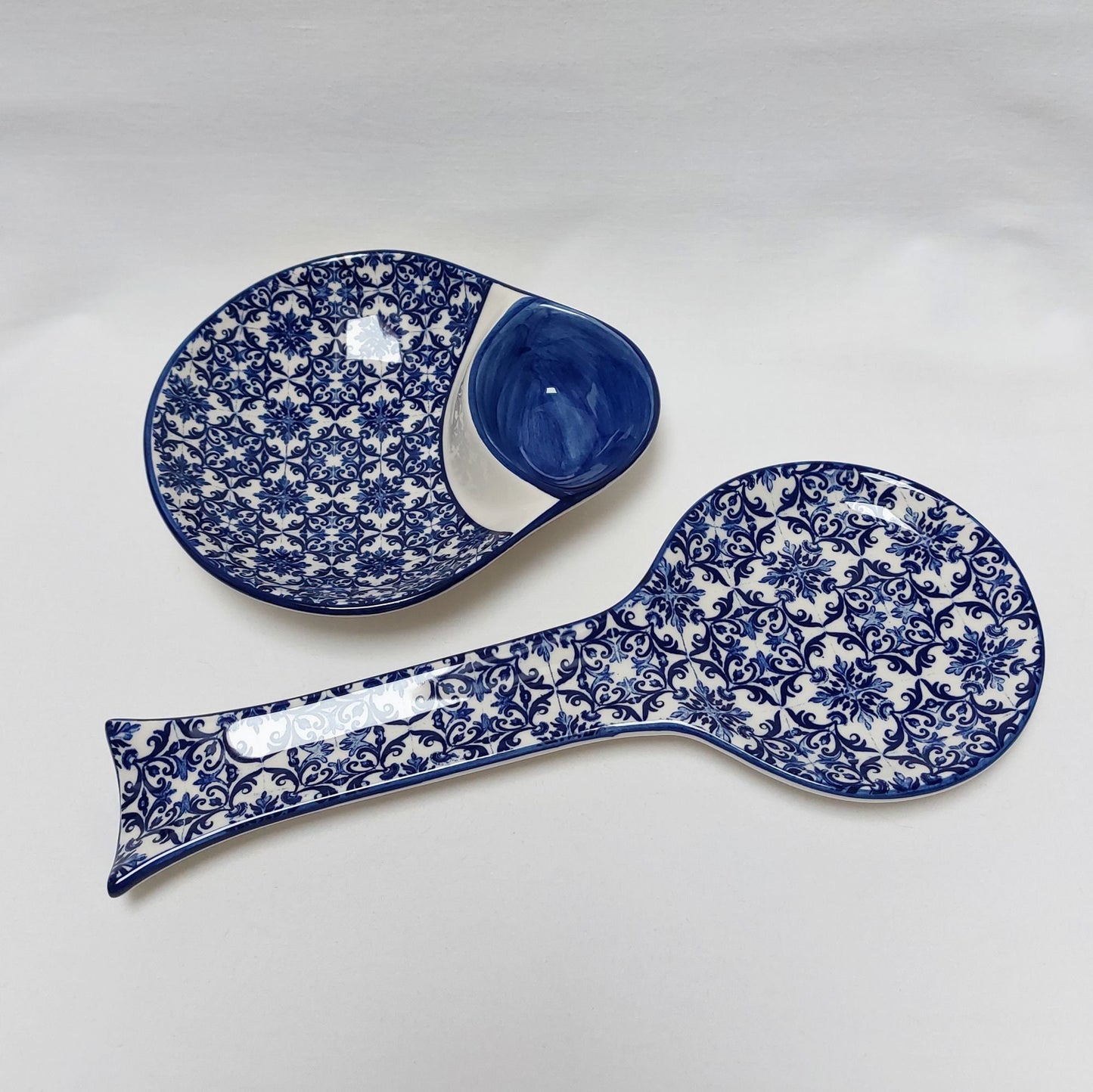 Hand-Painted Portuguese Ceramic Kitchen Set, Spoon Rest, Olive Dish