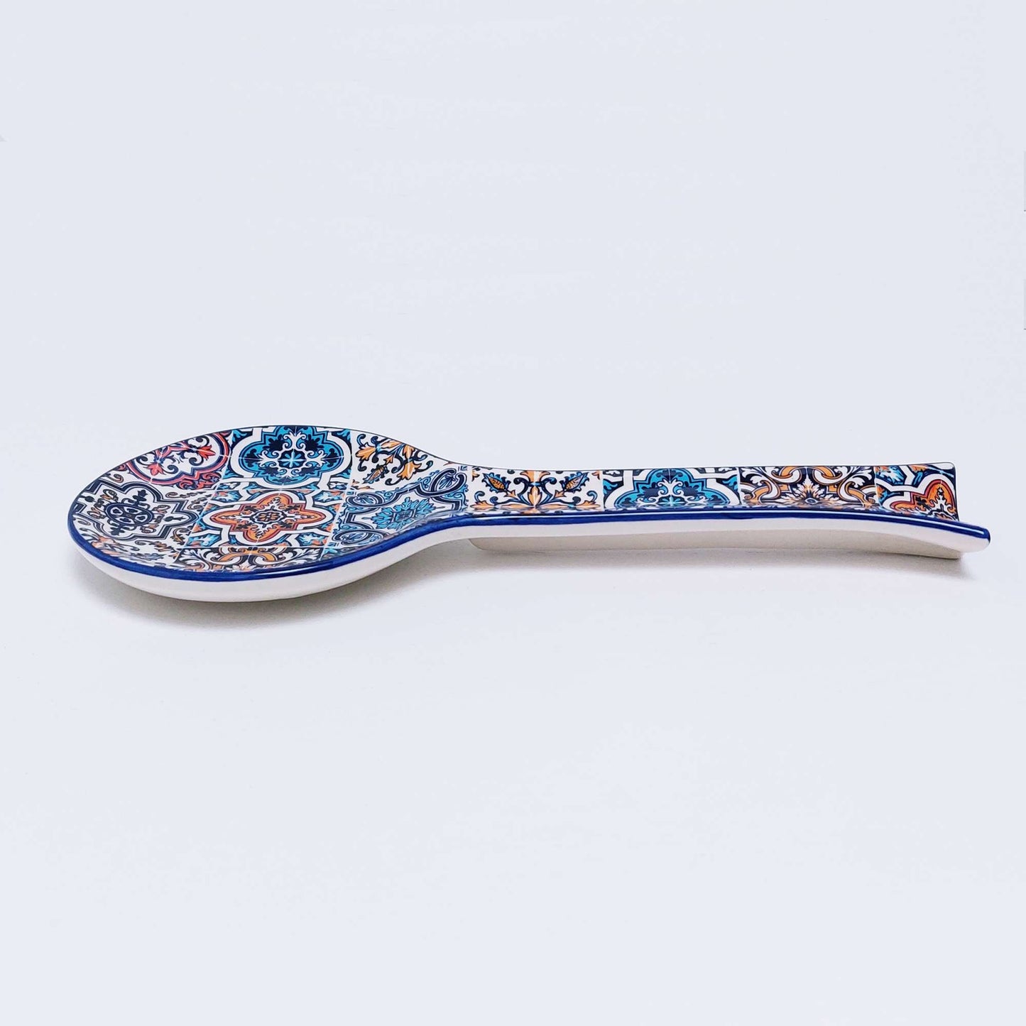 Handmade Ceramic Spoon Rest, Portuguese Tile Design