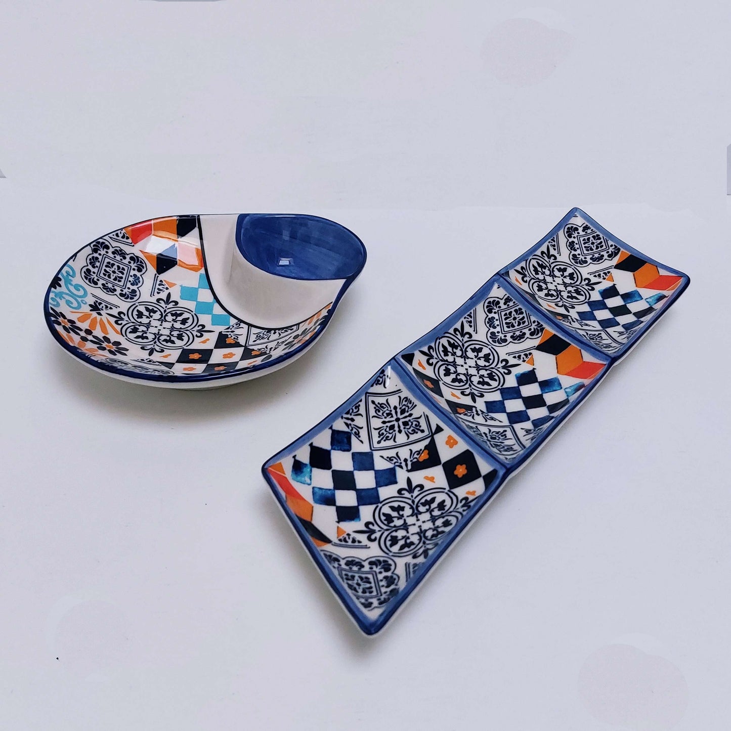 Set x2 Portuguese Ceramic Tiles appetizer tray, Ceramic of Portuguese Tiles. Hand Painted Tray, Ceramic snack board, Portuguese Gift