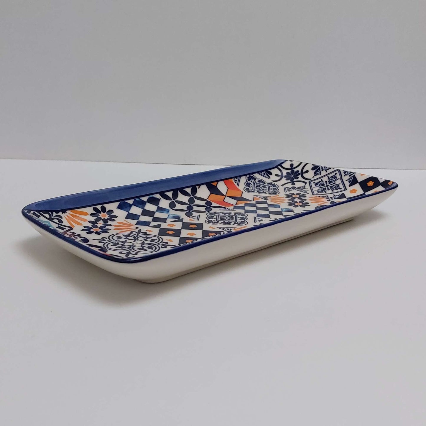 Hand-Painted Portuguese Ceramic Tile Tray, Appetizer Serving Board