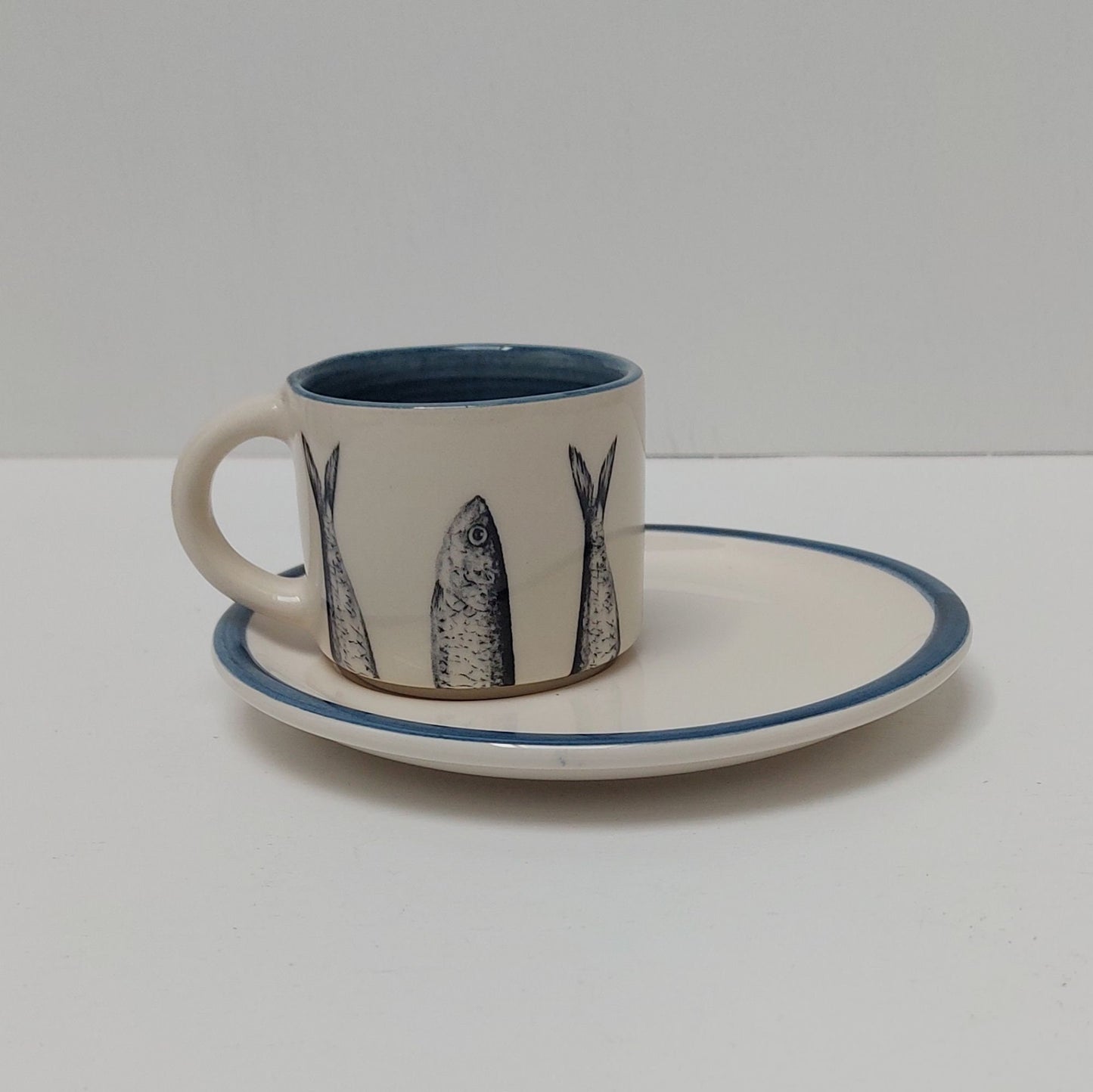 Hand-Painted Portuguese Ceramic Coffee Cup and Saucer Set