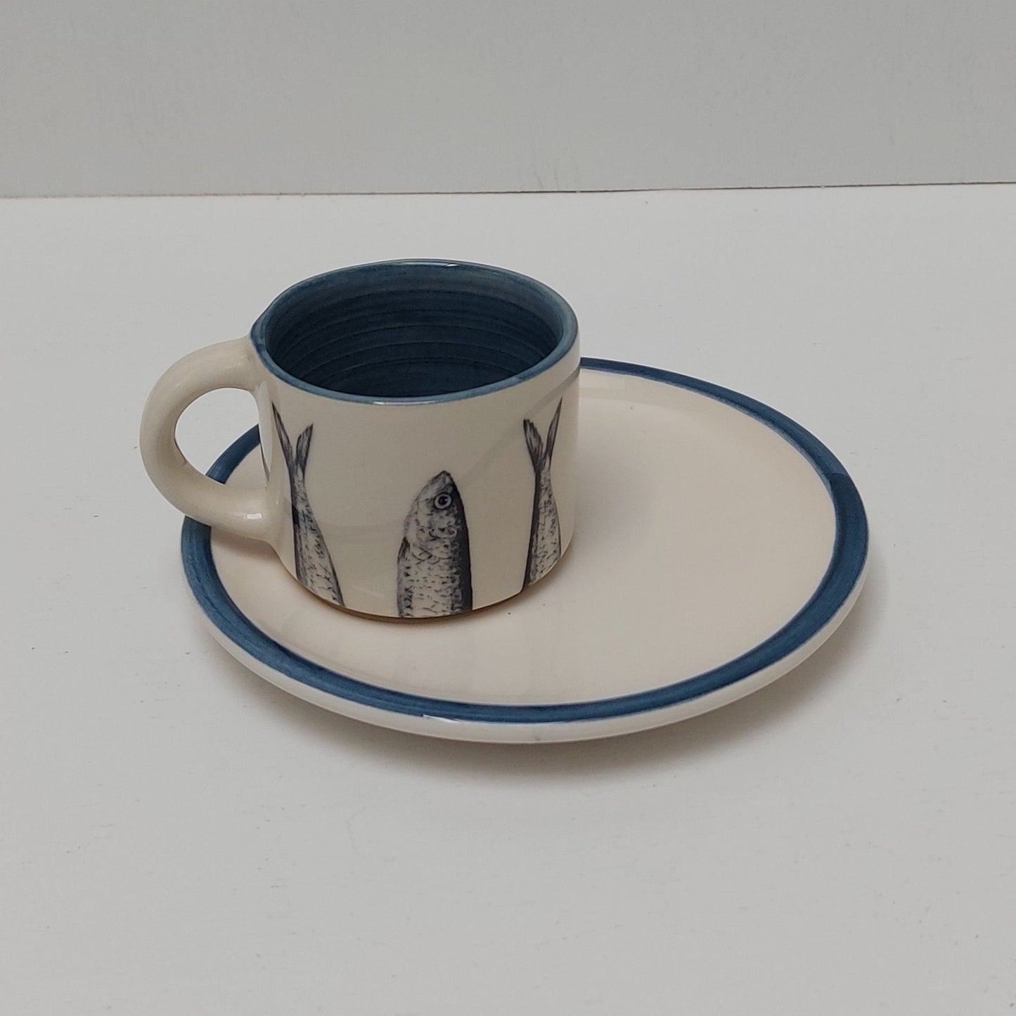 Set mug + saucer ceramic, Coffee cup with saucer. Set of hand-painted Portuguese ceramic cup for coffee. Portuguese Gifts Handmade