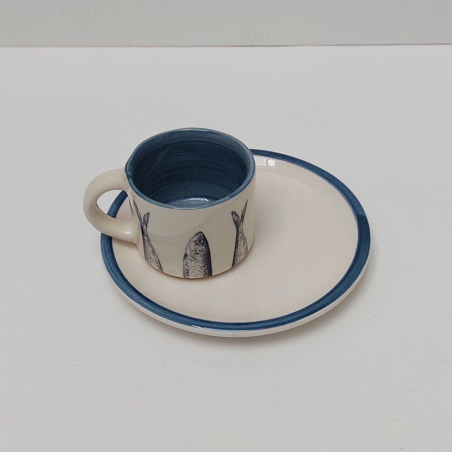 Set mug + saucer ceramic, Coffee cup with saucer. Set of hand-painted Portuguese ceramic cup for coffee. Portuguese Gifts Handmade
