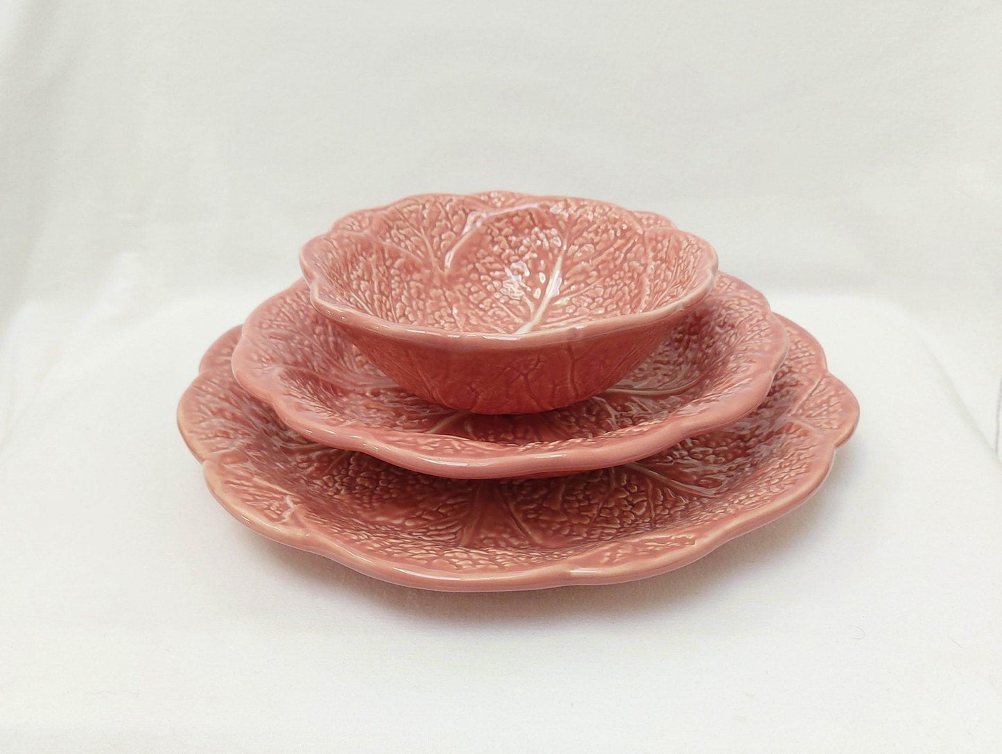Set x6 Ceramic Plates, Ceramic Cabbage leaf design, Handmade Porttery, Old Rose Ceramic plate set for 6, Wedding Gift