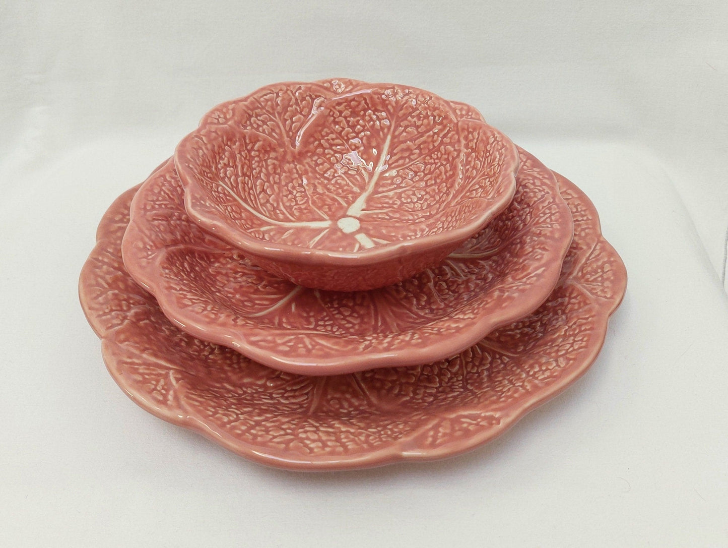 Set x6 Ceramic Plates, Ceramic Cabbage leaf design, Handmade Porttery, Old Rose Ceramic plate set for 6, Wedding Gift