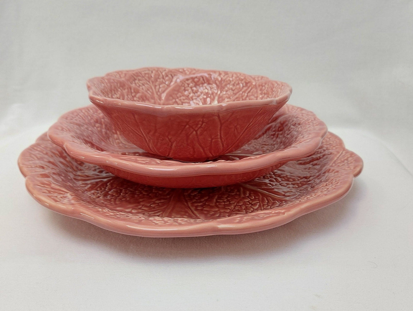 Set x6 Ceramic Plates, Ceramic Cabbage leaf design, Handmade Porttery, Old Rose Ceramic plate set for 6, Wedding Gift
