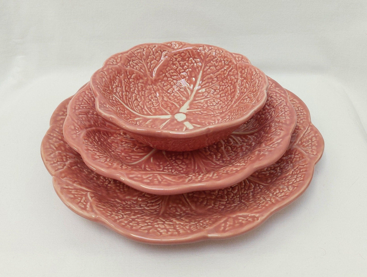 Set x6 Ceramic Plates, Ceramic Cabbage leaf design, Handmade Porttery, Old Rose Ceramic plate set for 6, Wedding Gift