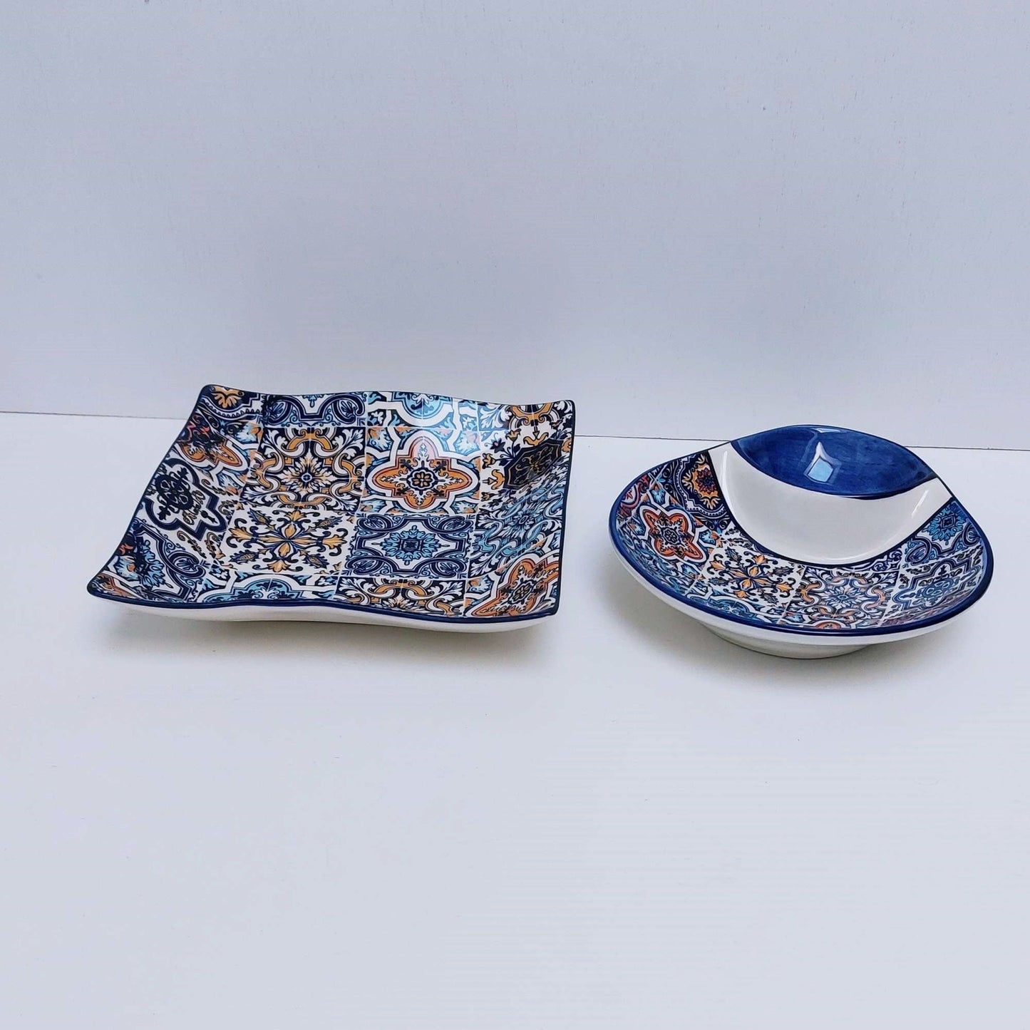 Set x2 Portuguese Ceramic Tiles Snack trays, Ceramic of Portuguese Tiles. Hand Painted Tray, Ceramic snack, Portuguese olives and pits dish