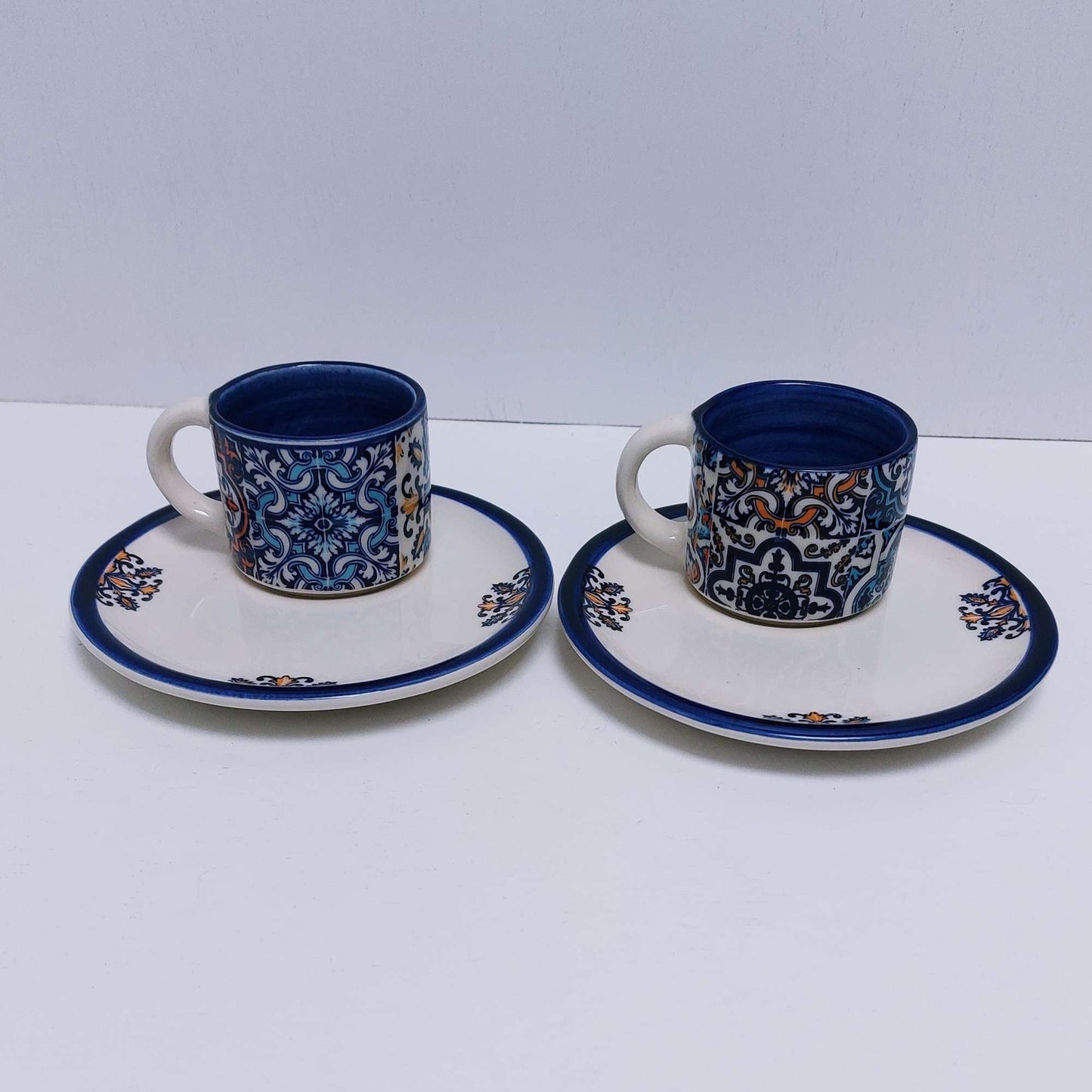 Set x2 Expresso mug + saucer ceramic | Christmas Gifts|Set of hand-painted Portuguese ceramic cup for coffee| Portuguese Handmade Gifts