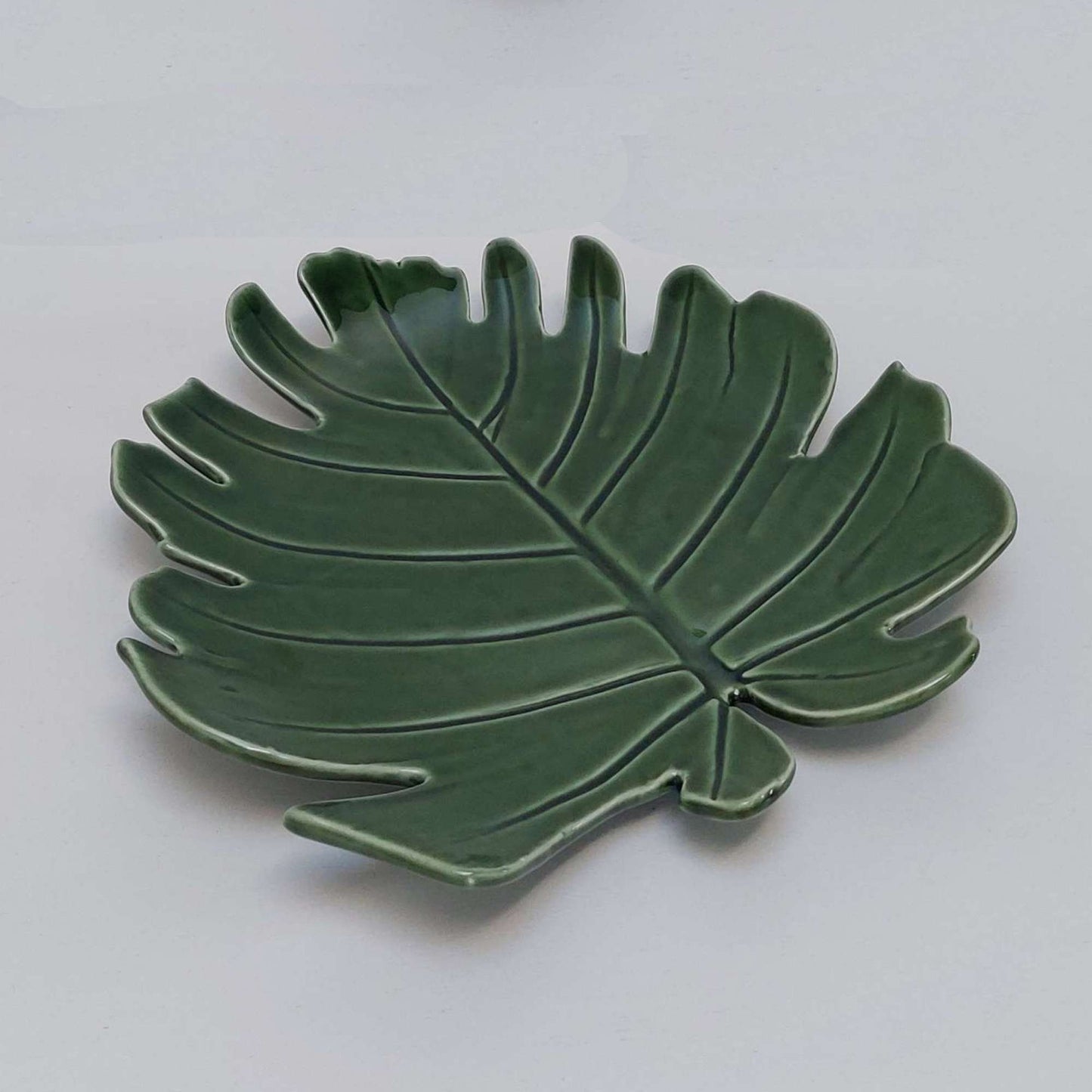 Ceramic Leaf Jewelry Tray, Hand-Painted Decorative Keys Dish