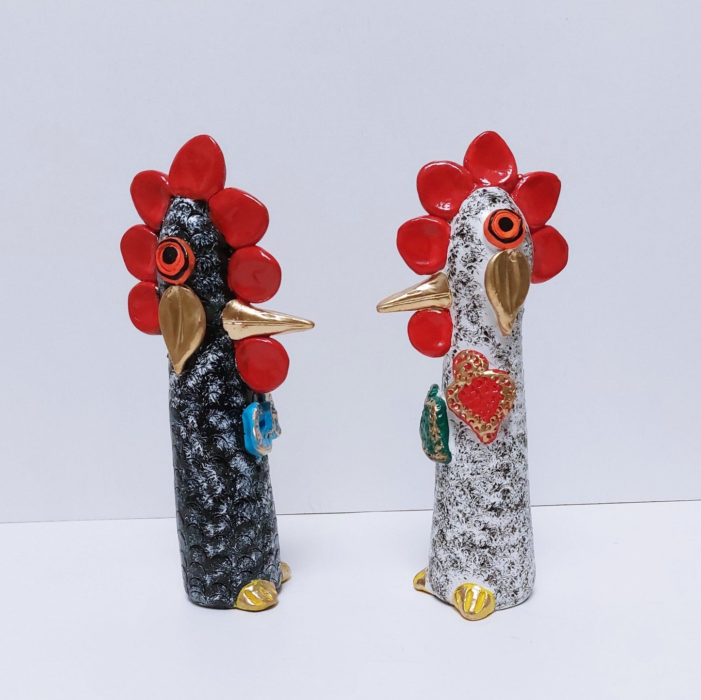 Set x2 Portuguese Rooster | Barcelos Rooster | Hand Painted Ceramic Rooster | Singular Christmas Gift|Unique pieces