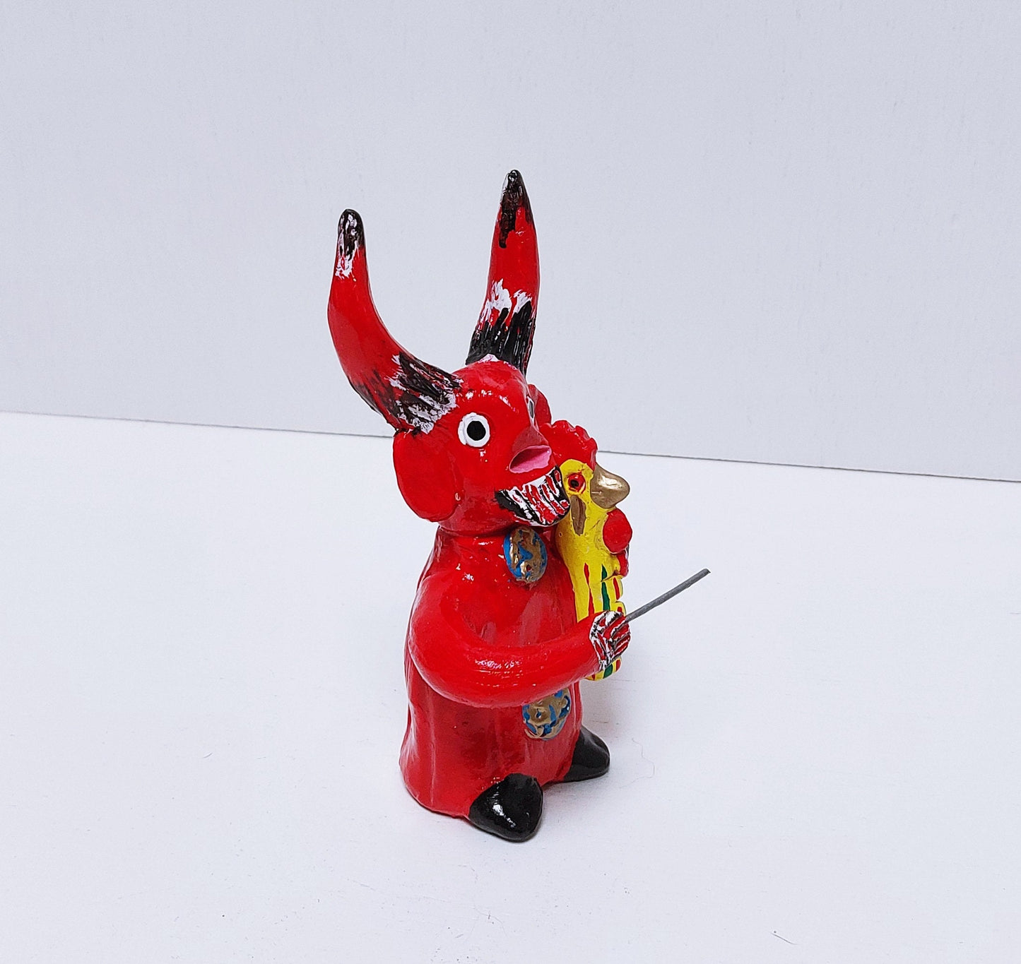 Handmade Portuguese Devil Figurine, Barcelos Clay Pottery, Accordion Player
