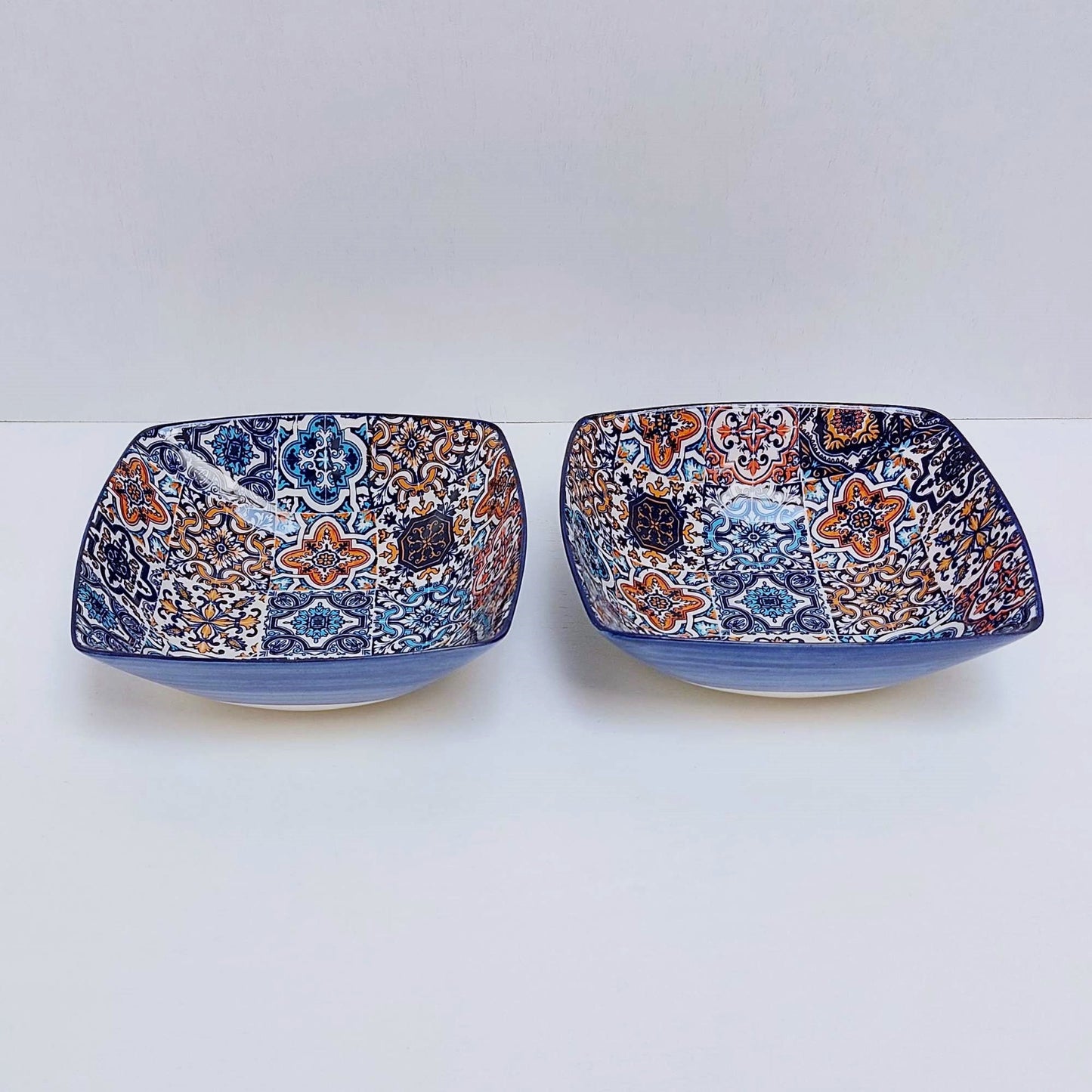 Hand Painted Portuguese Tile Ceramic Bowls, Set of 2