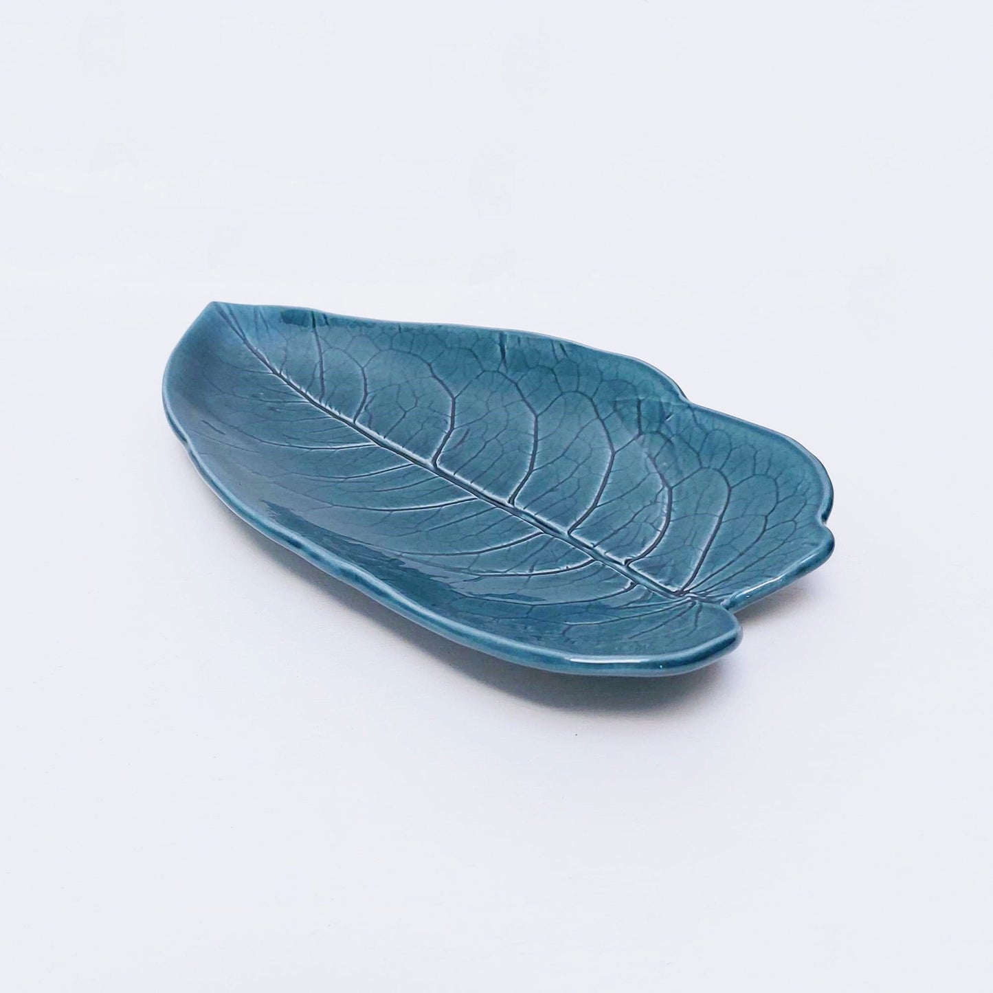 Blue Ceramic Leaf Tray, Jewelry Dish, Decorative Keys Tray