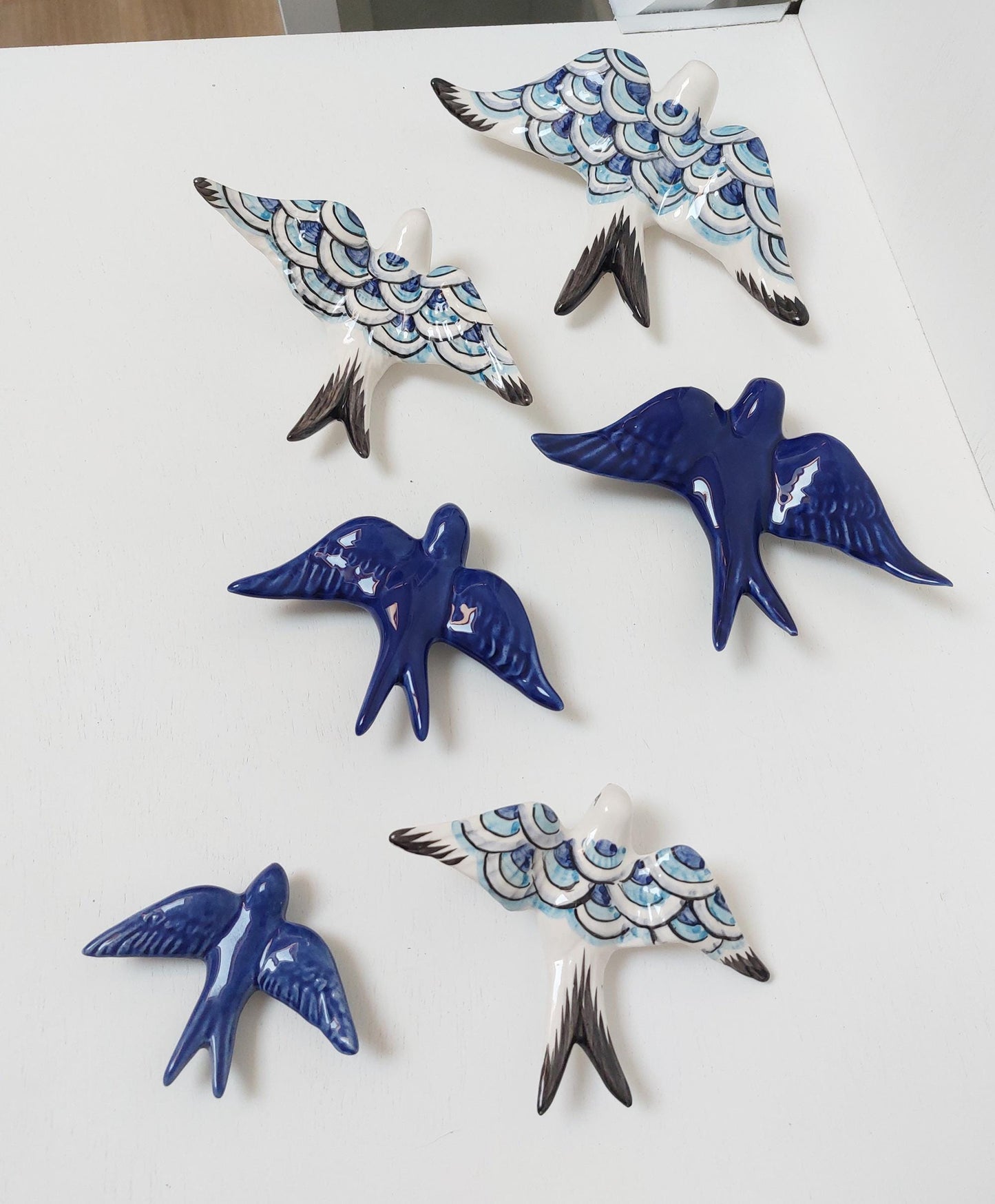 Hand Painted Ceramic Swallow Wall Decor, Portuguese Birds, Set of 6
