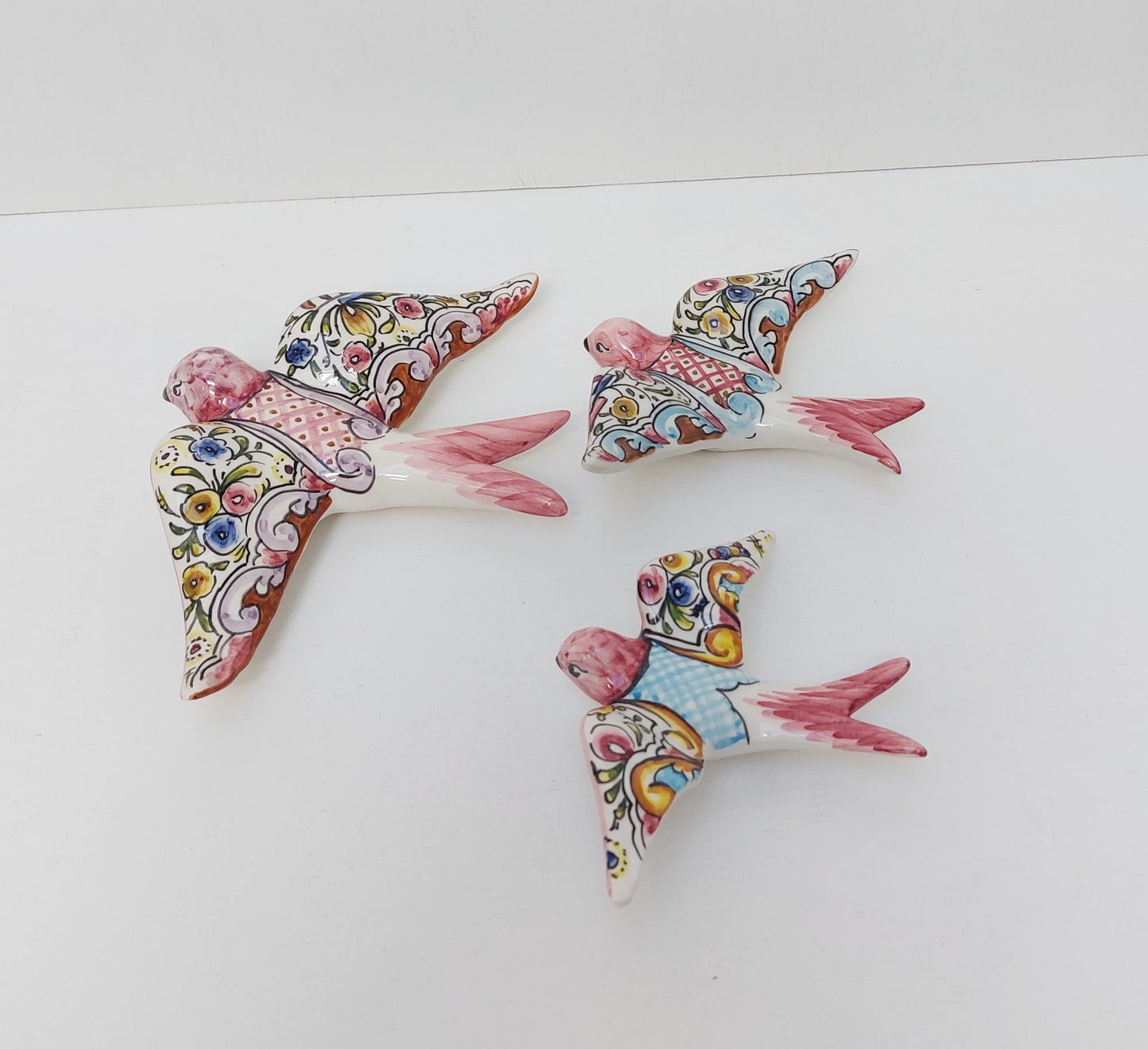 3 Set Ceramic swallow, Christmas Gift, Ceramic birds, Portuguese ceramic swallow, Ceramic Birds Wall Decor, Hand painted ceramic swallows,