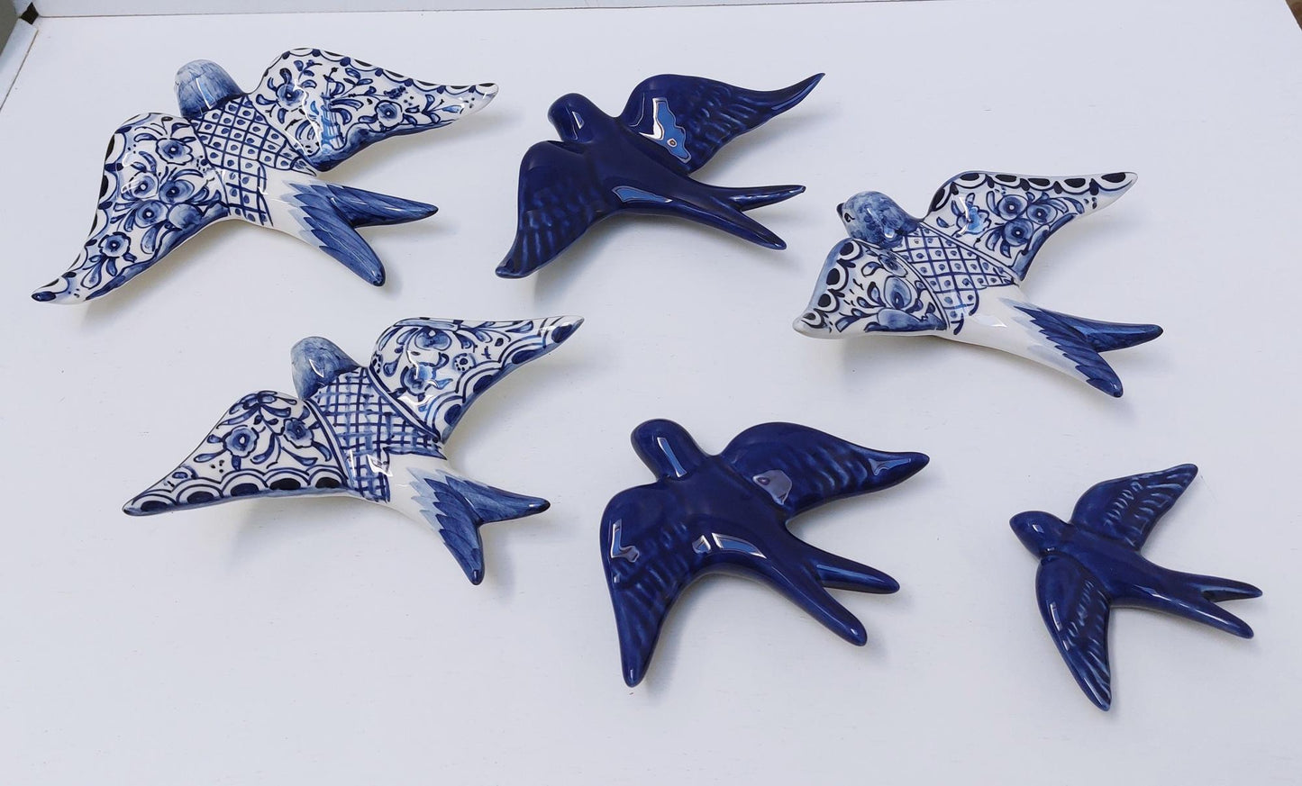 Hand-Painted Ceramic Swallow Wall Decor, Portuguese Art, Set of 6