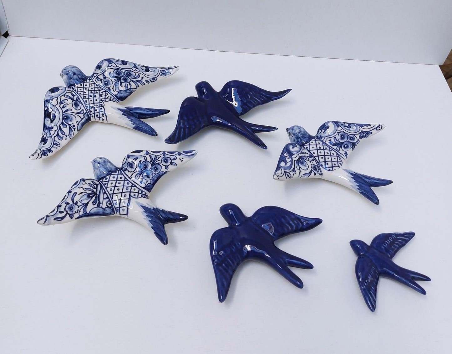 6 Set Ceramic swallow, Christmas Gifts, Ceramic birds, Portuguese ceramic swallow, Ceramic Birds Wall Decor, Hand painted ceramic swallows,