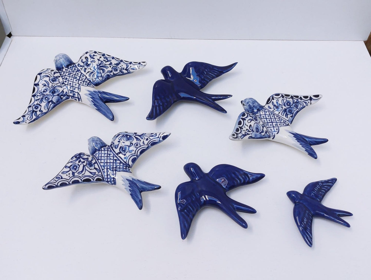 6 Set Ceramic swallow, Christmas Gifts, Ceramic birds, Portuguese ceramic swallow, Ceramic Birds Wall Decor, Hand painted ceramic swallows,