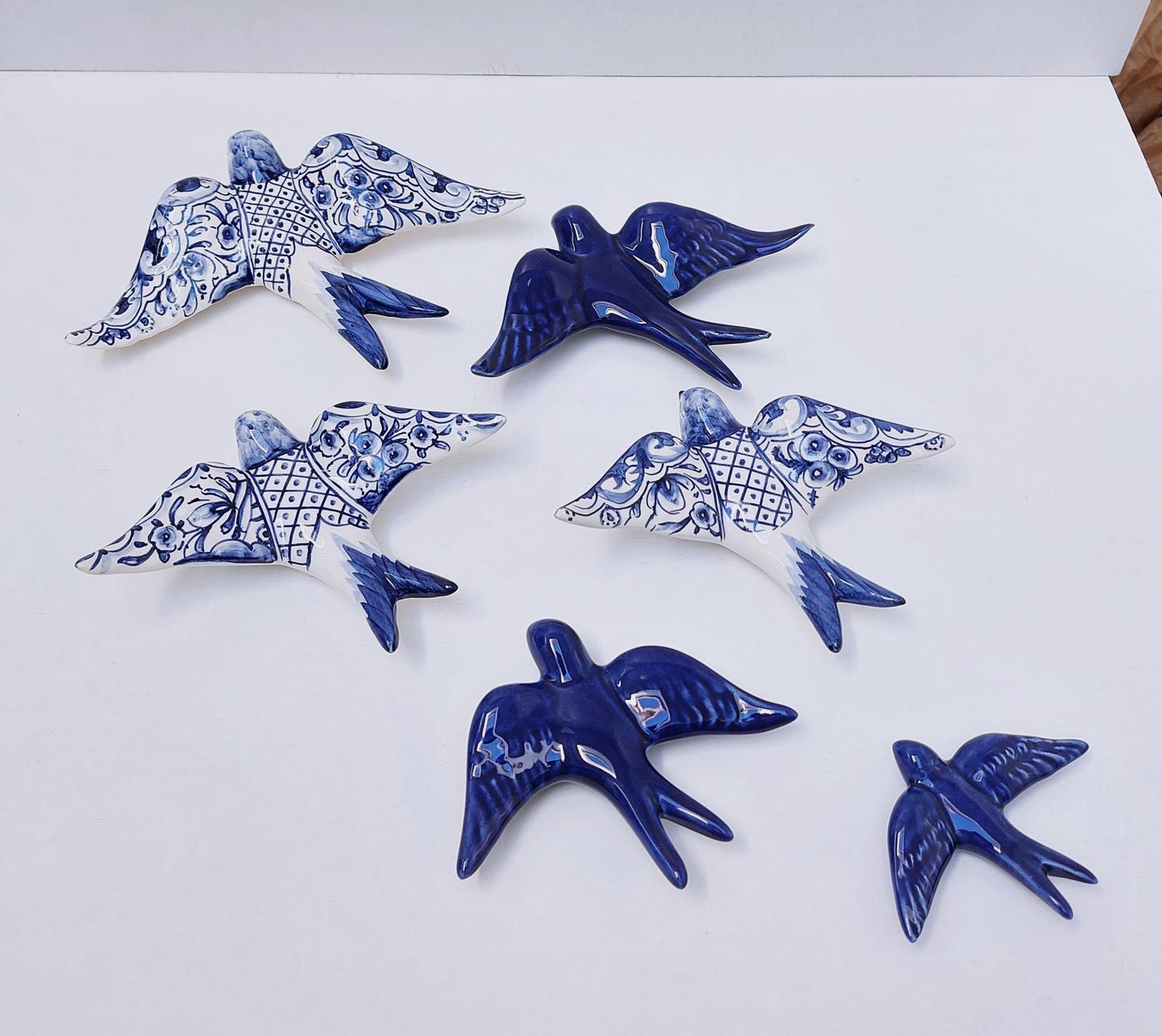 6 Set Ceramic swallow, Christmas Gifts, Ceramic birds, Portuguese ceramic swallow, Ceramic Birds Wall Decor, Hand painted ceramic swallows,