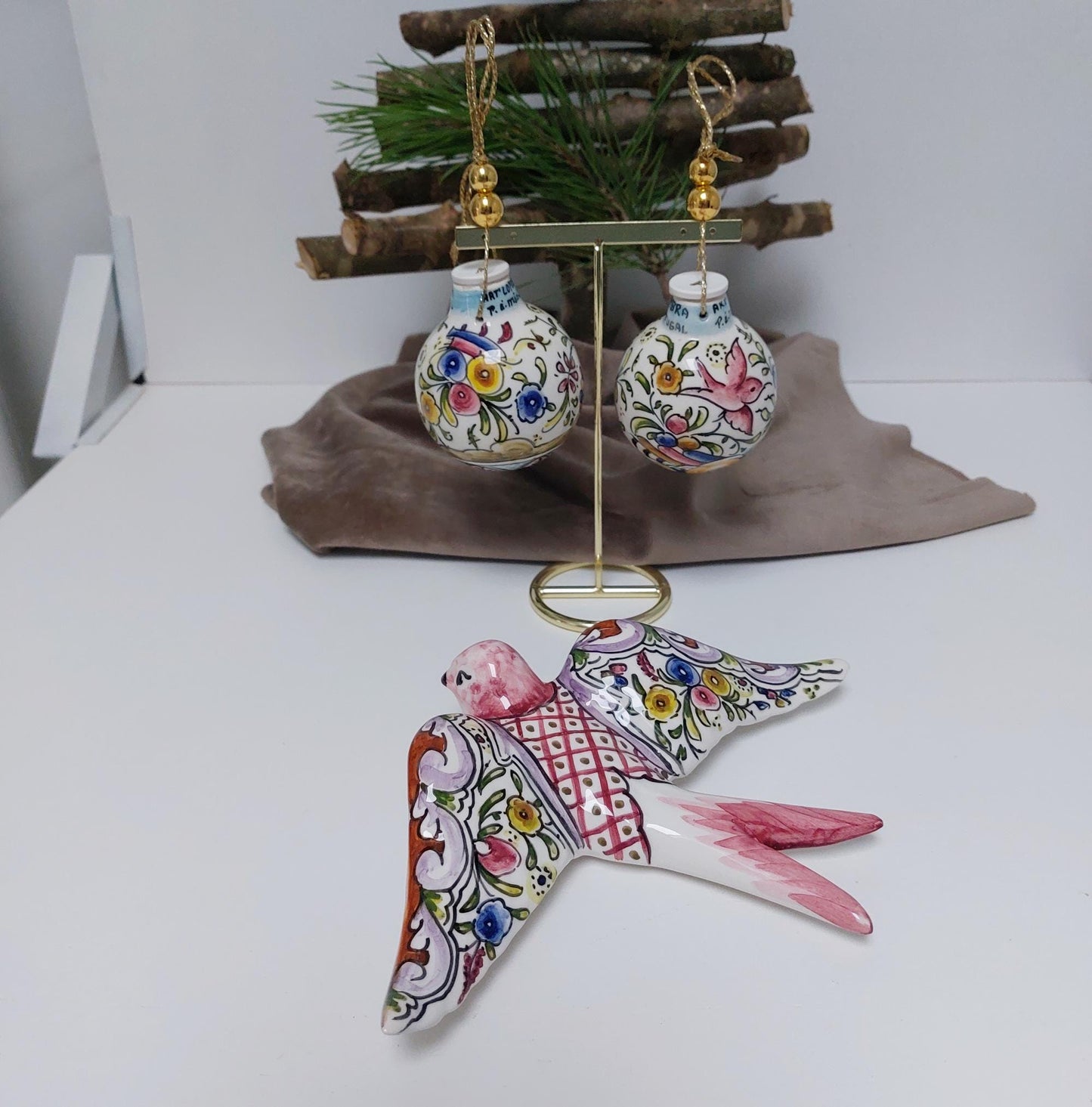 Hand-Painted Ceramic Christmas Balls, Portuguese Ornaments