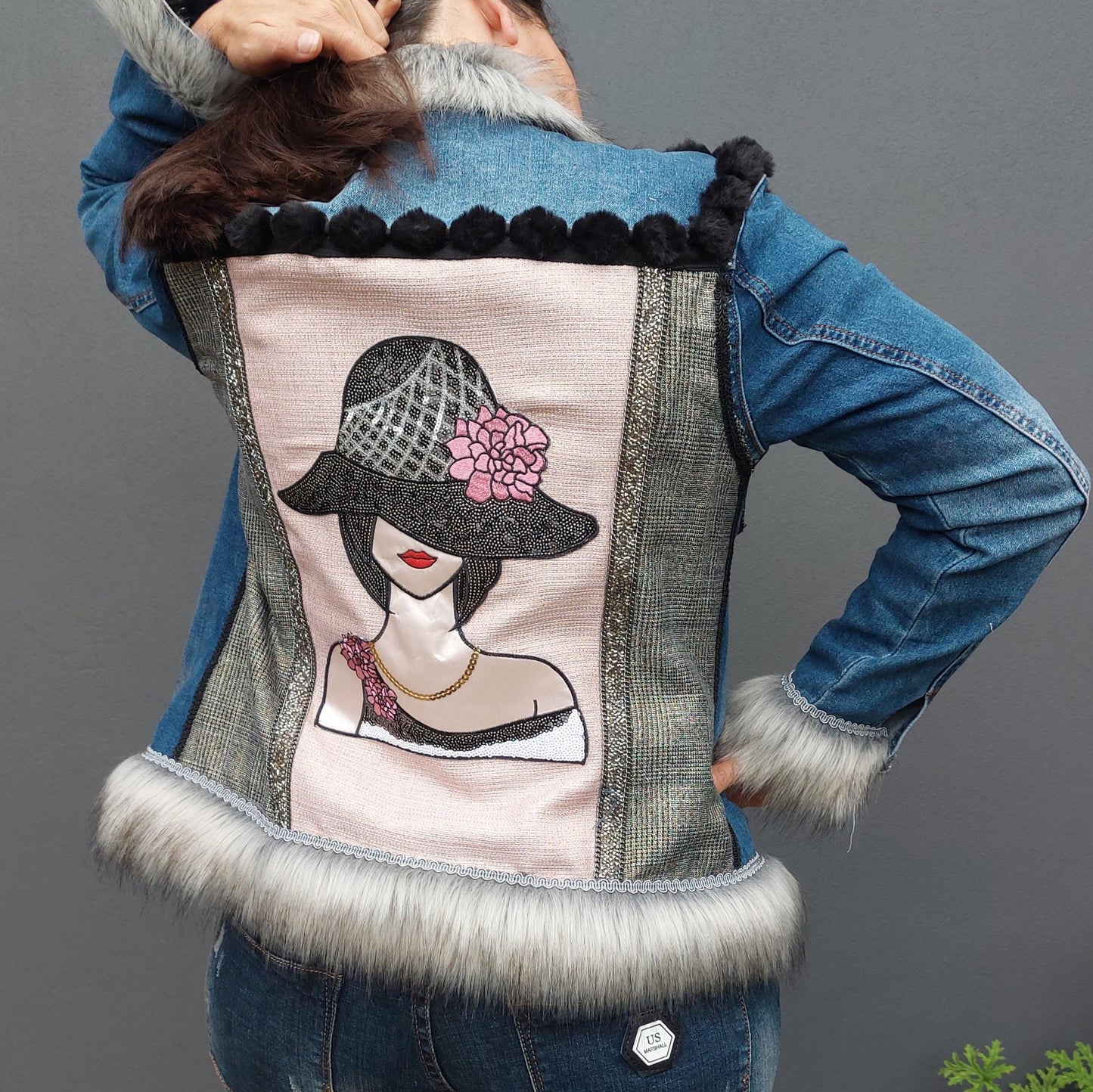 Customised denim jacket with metallic efects| Hand made Customized Denim Jacket|Denim jacket with rhinestones | Christmas gifts