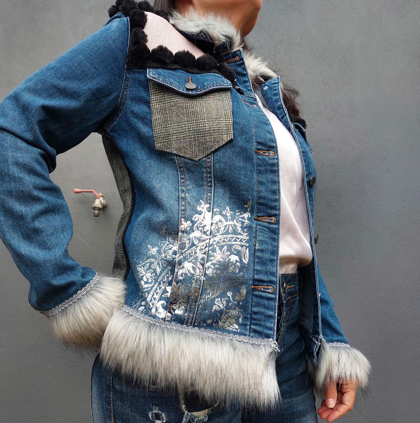 Customised denim jacket with metallic efects| Hand made Customized Denim Jacket|Denim jacket with rhinestones | Christmas gifts