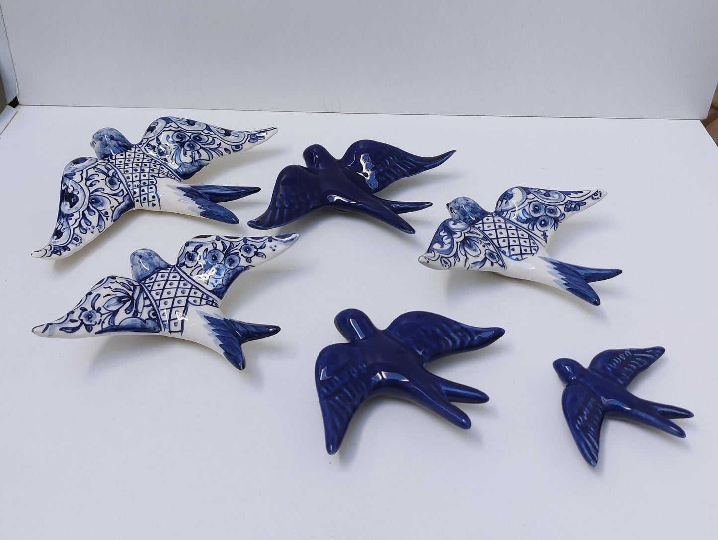 6 Set Ceramic swallow, Christmas Gifts, Ceramic birds, Portuguese ceramic swallow, Ceramic Birds Wall Decor, Hand painted ceramic swallows,