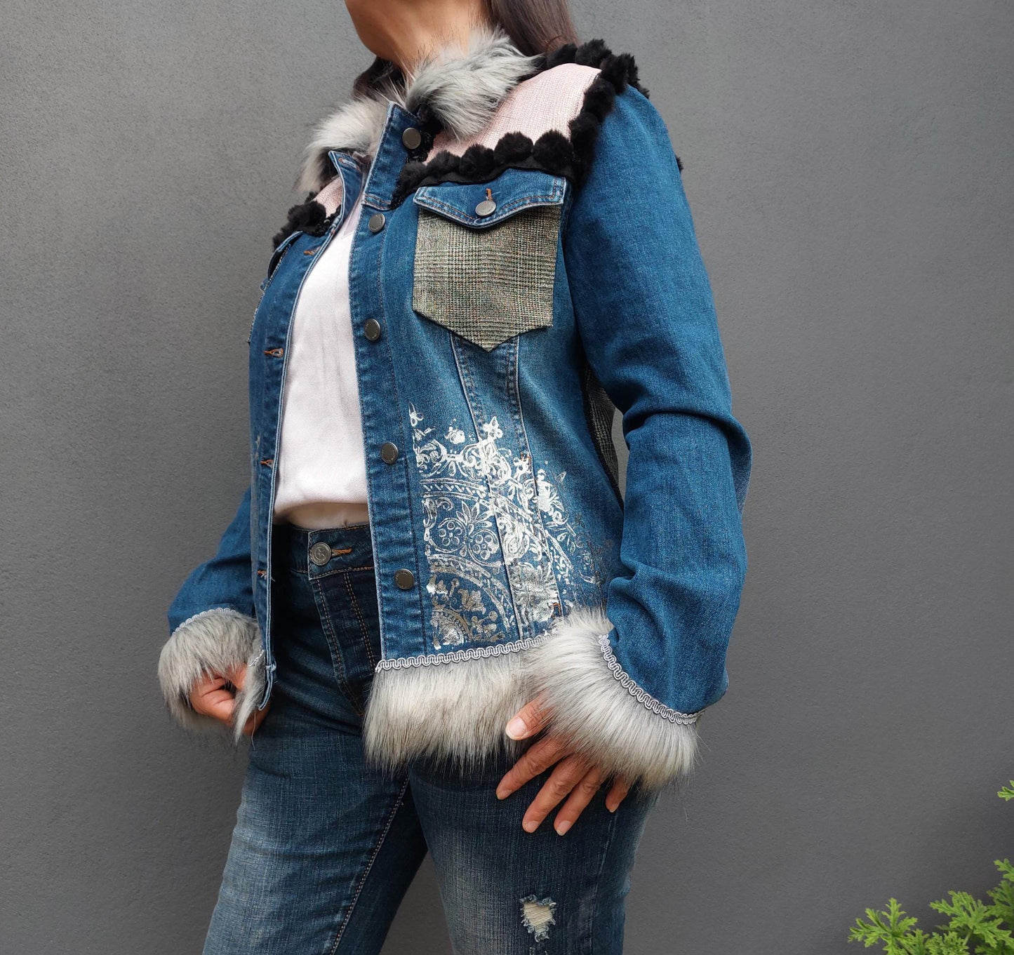 Customised denim jacket with metallic efects| Hand made Customized Denim Jacket|Denim jacket with rhinestones | Christmas gifts