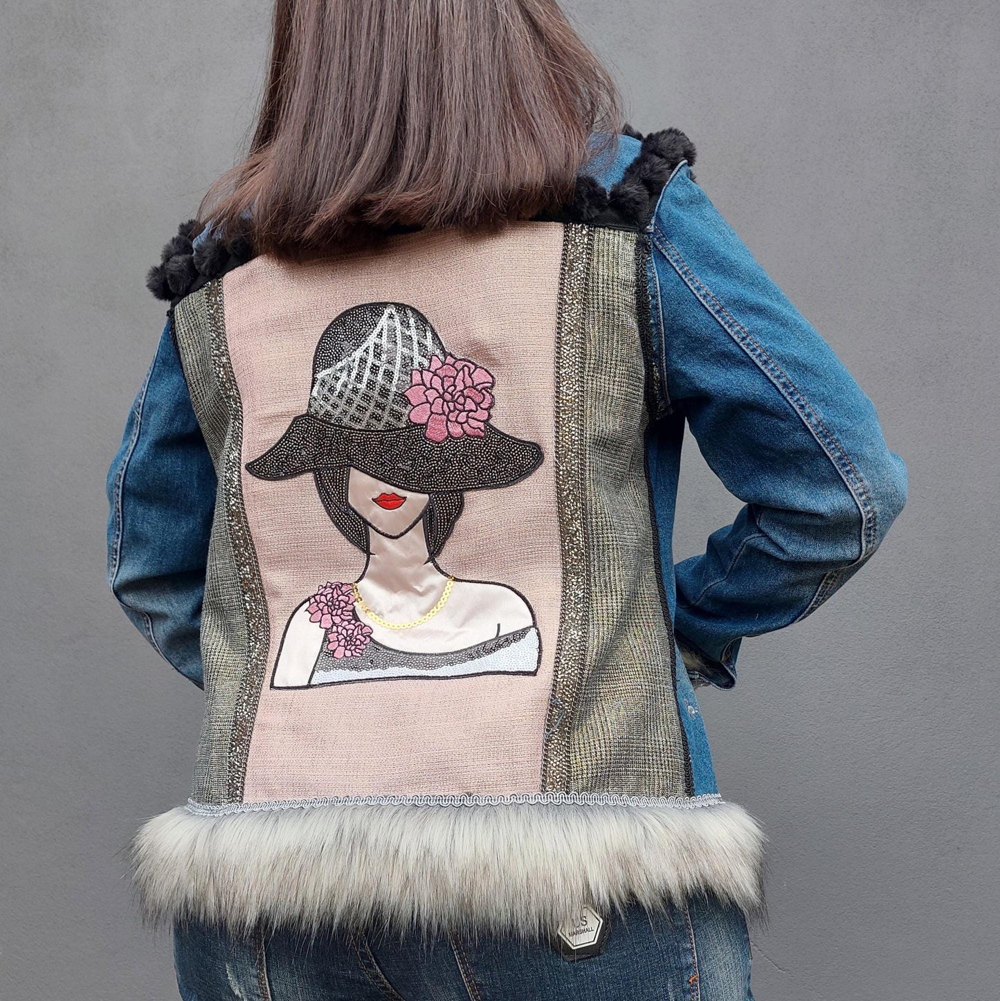 Customised denim jacket with metallic efects| Hand made Customized Denim Jacket|Denim jacket with rhinestones | Christmas gifts
