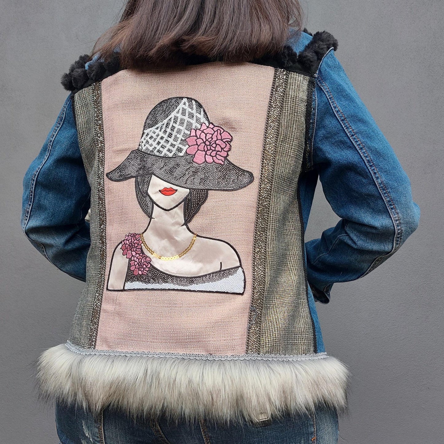 Customised denim jacket with metallic efects| Hand made Customized Denim Jacket|Denim jacket with rhinestones | Christmas gifts